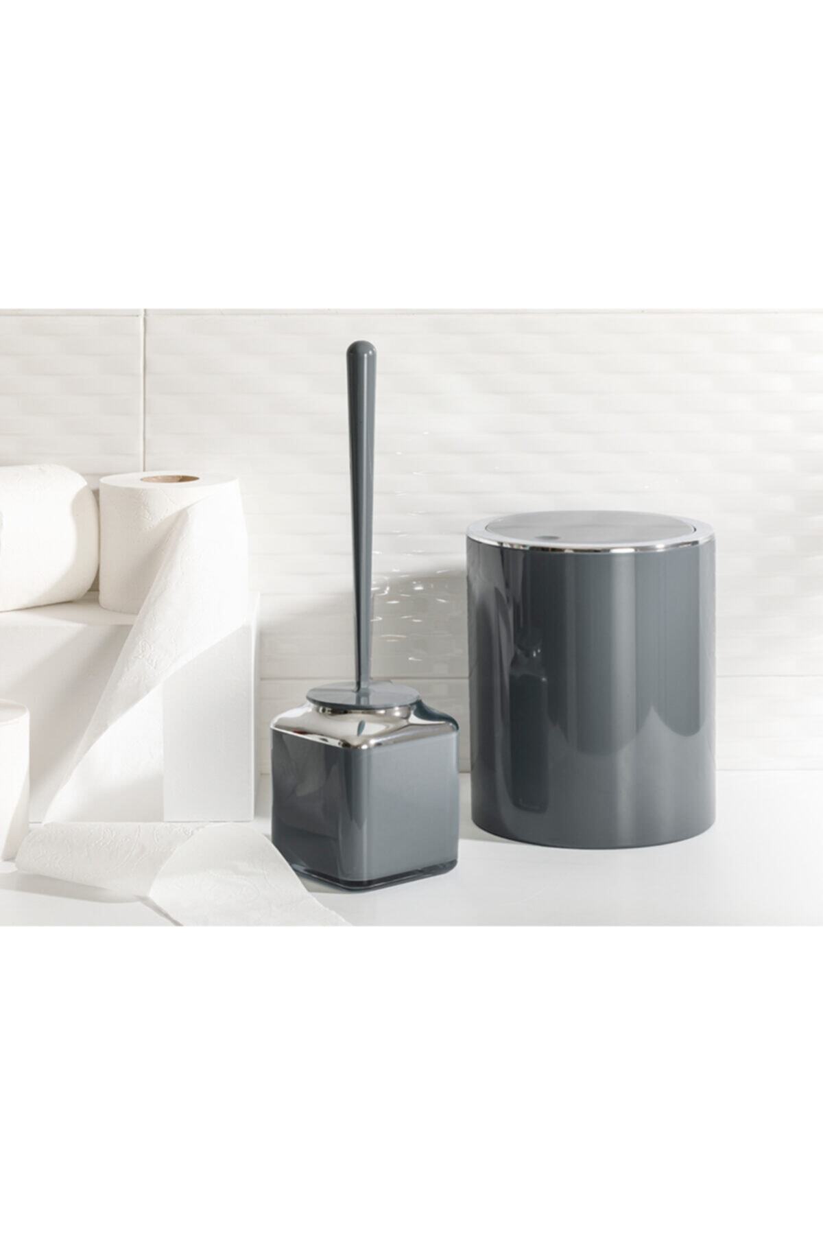 English Home Elegance 2'li Banyo Seti 19x21,5 Cm+10x10x37 Cm Antrasit