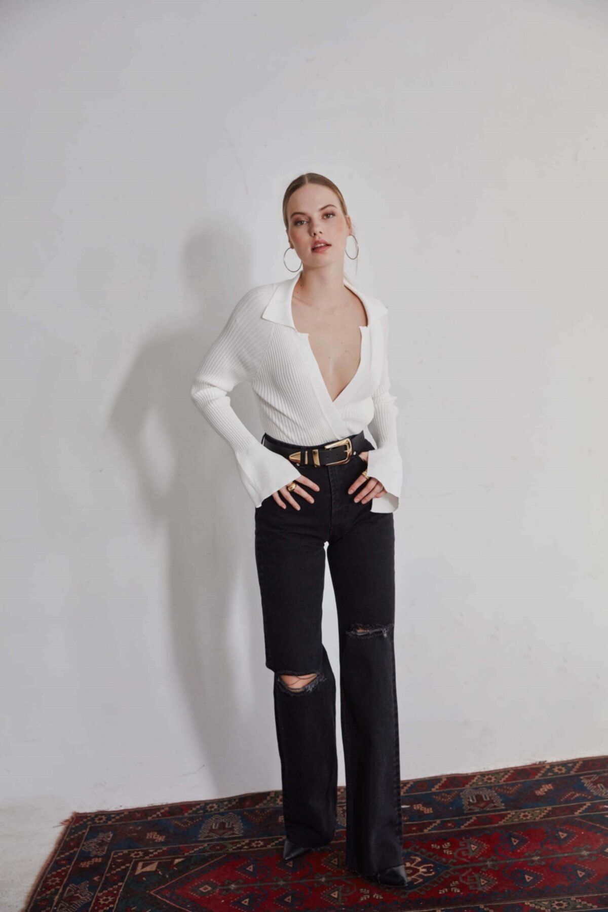 VATKALI Ripped Wide Leg Jean Siyah