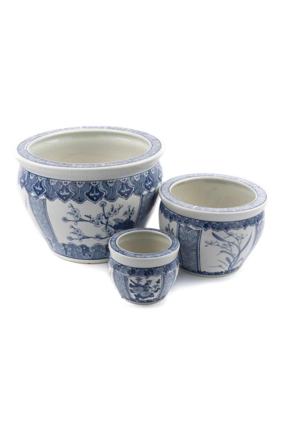 Mikasa Moor Mavi 3lü Porselen Saksı 15x12cm 25x18cm 35x26cm