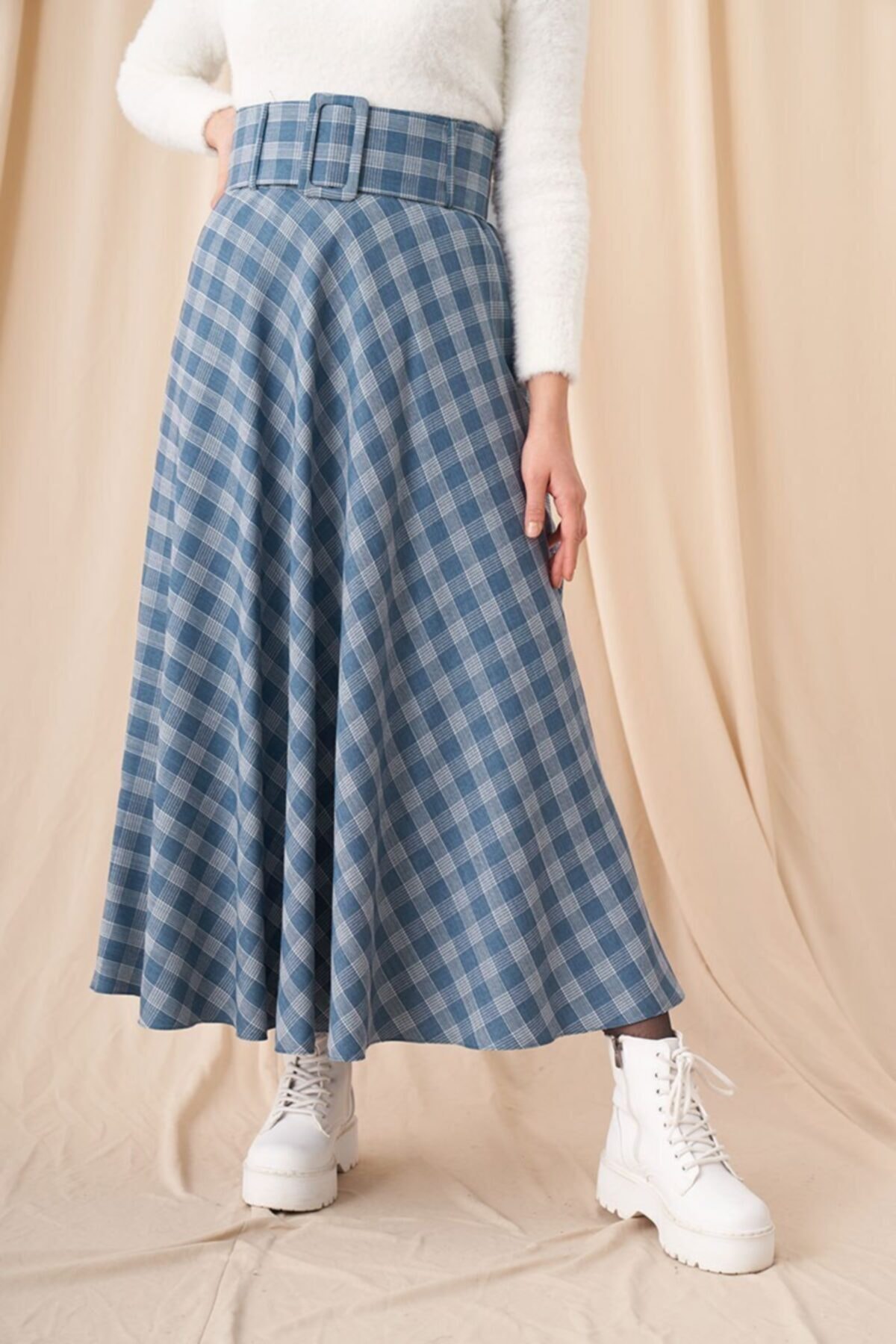 Afilva Kadın Ekose Model İndigo Etek