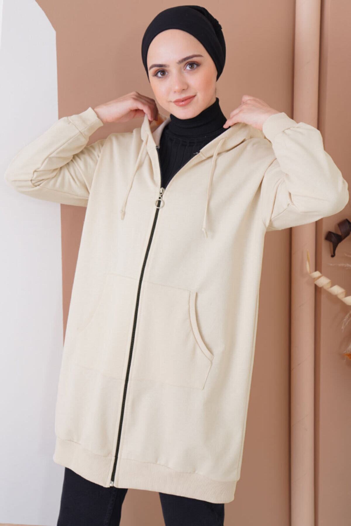 Afilva Kadın Kapüşonlu Bağcıklı Bej Hırka