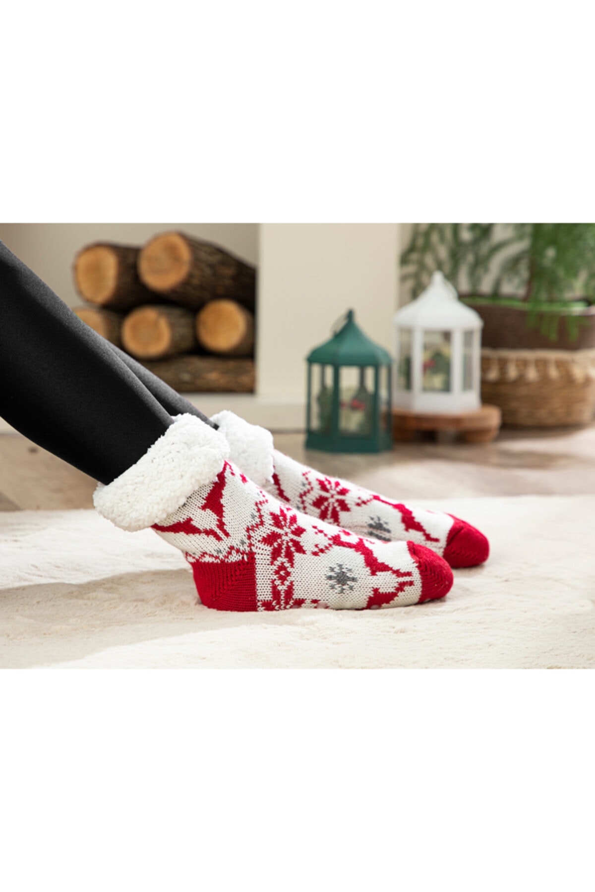 English Home Happy New Year Triko Kadın Çorap 36-38 Kırmızı-yılbaşı Özel