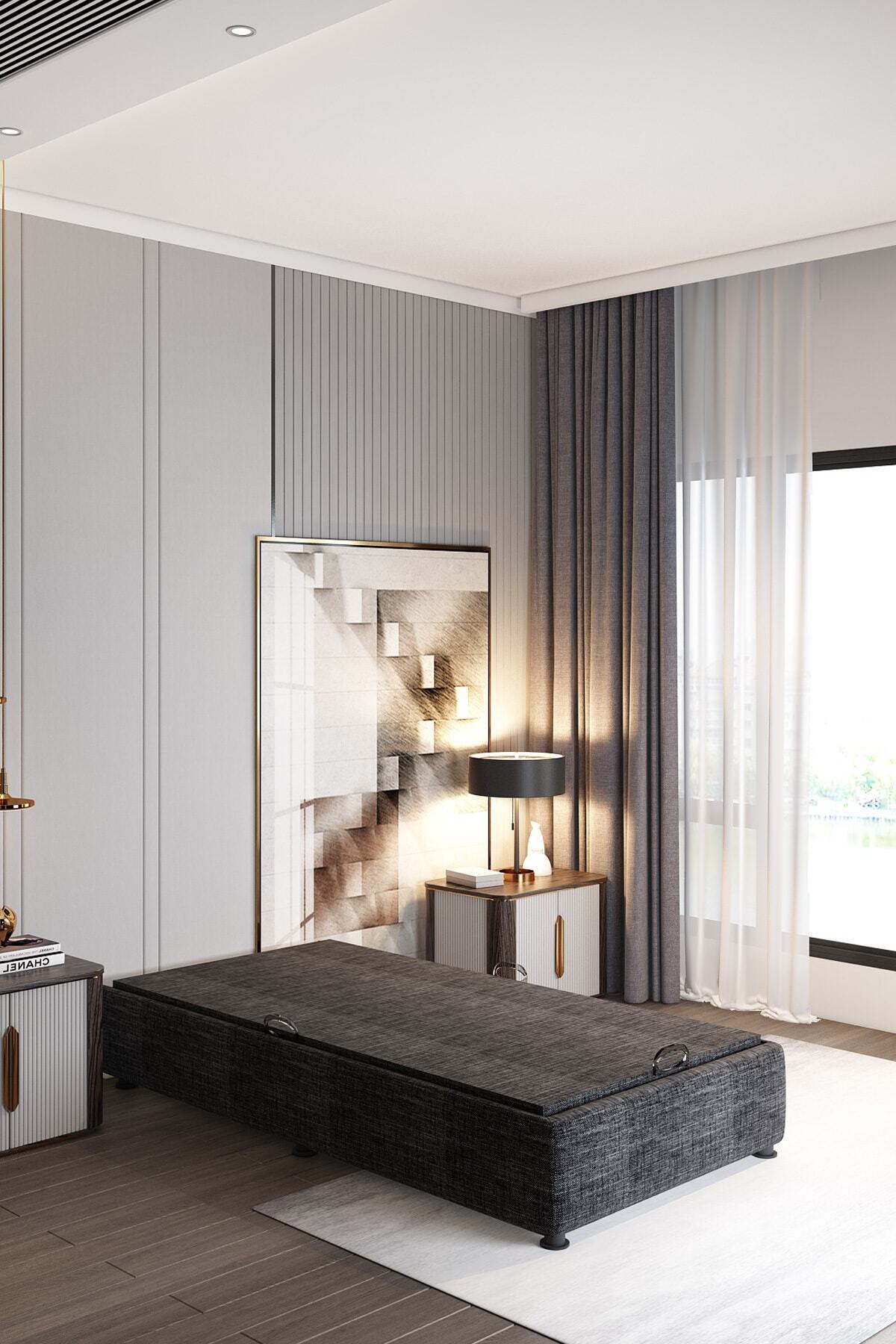 MAD Home Antrasit Irem Tek Çift Kişilik Güçlendirilmiş Çelik Baza