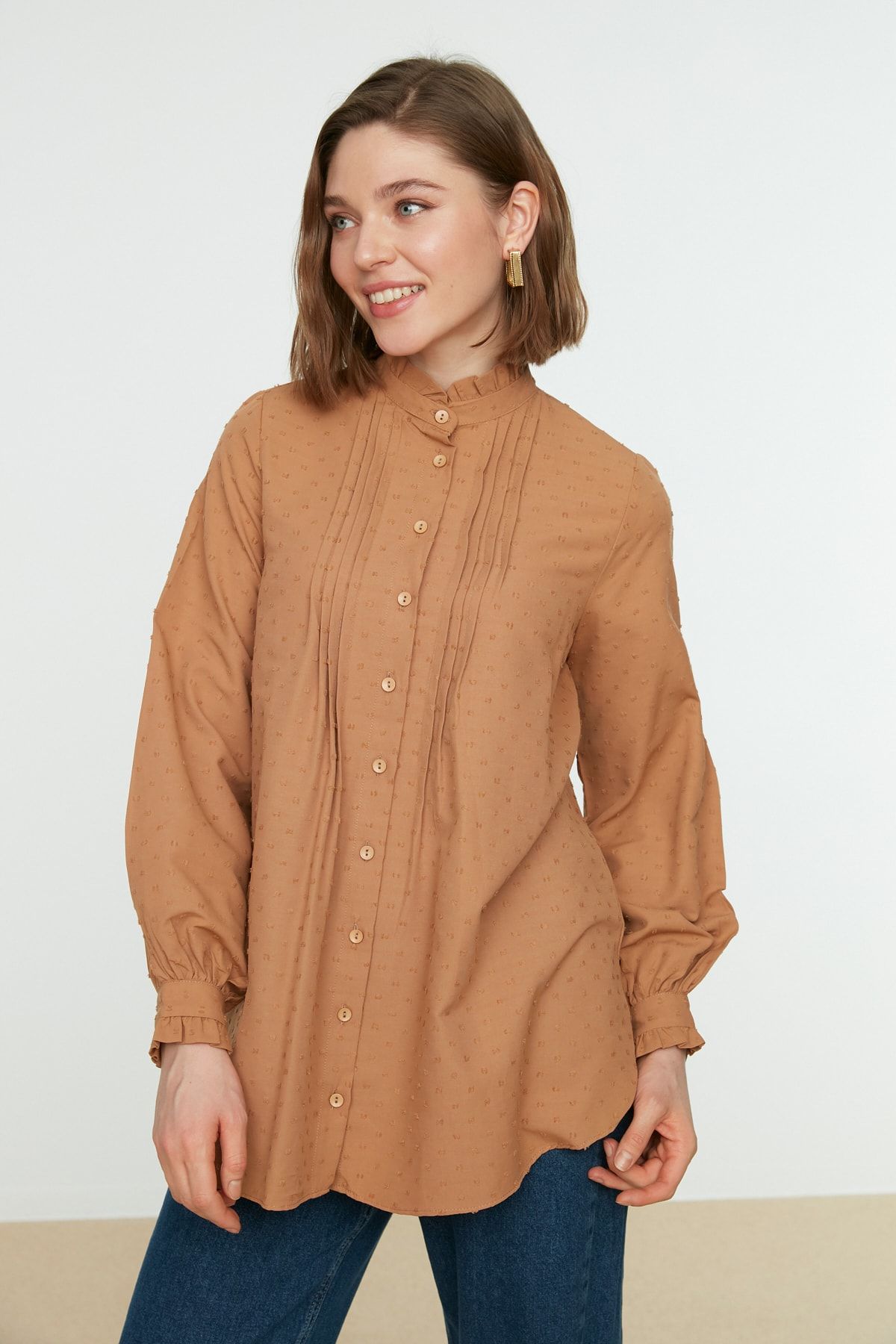 Trendyol Modest Kahverengi Dik Yaka Tesettür Tunik TCTSS21TN0132
