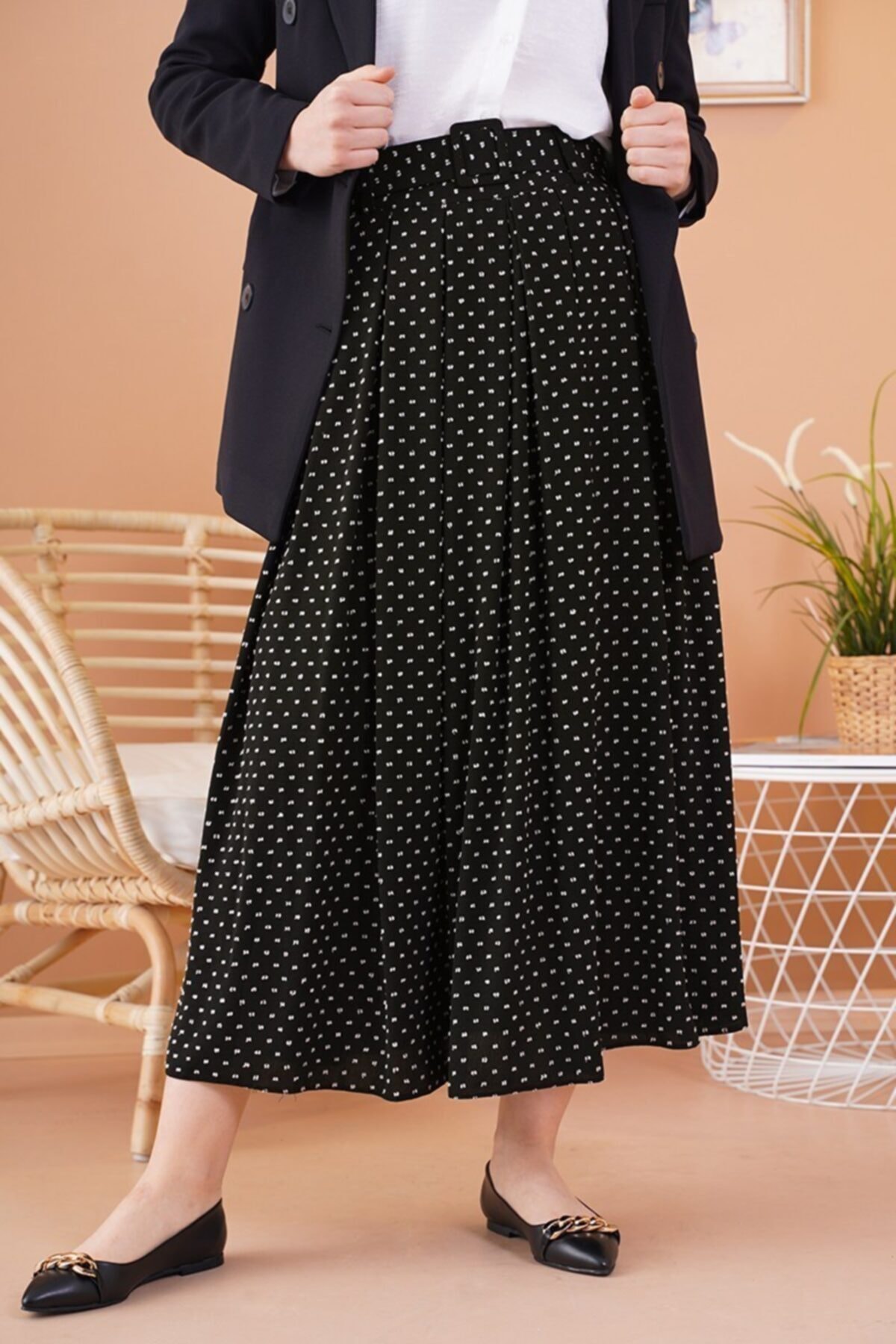 Afilva Kadın Minik Pıt Pıt Desen Siyah Etek