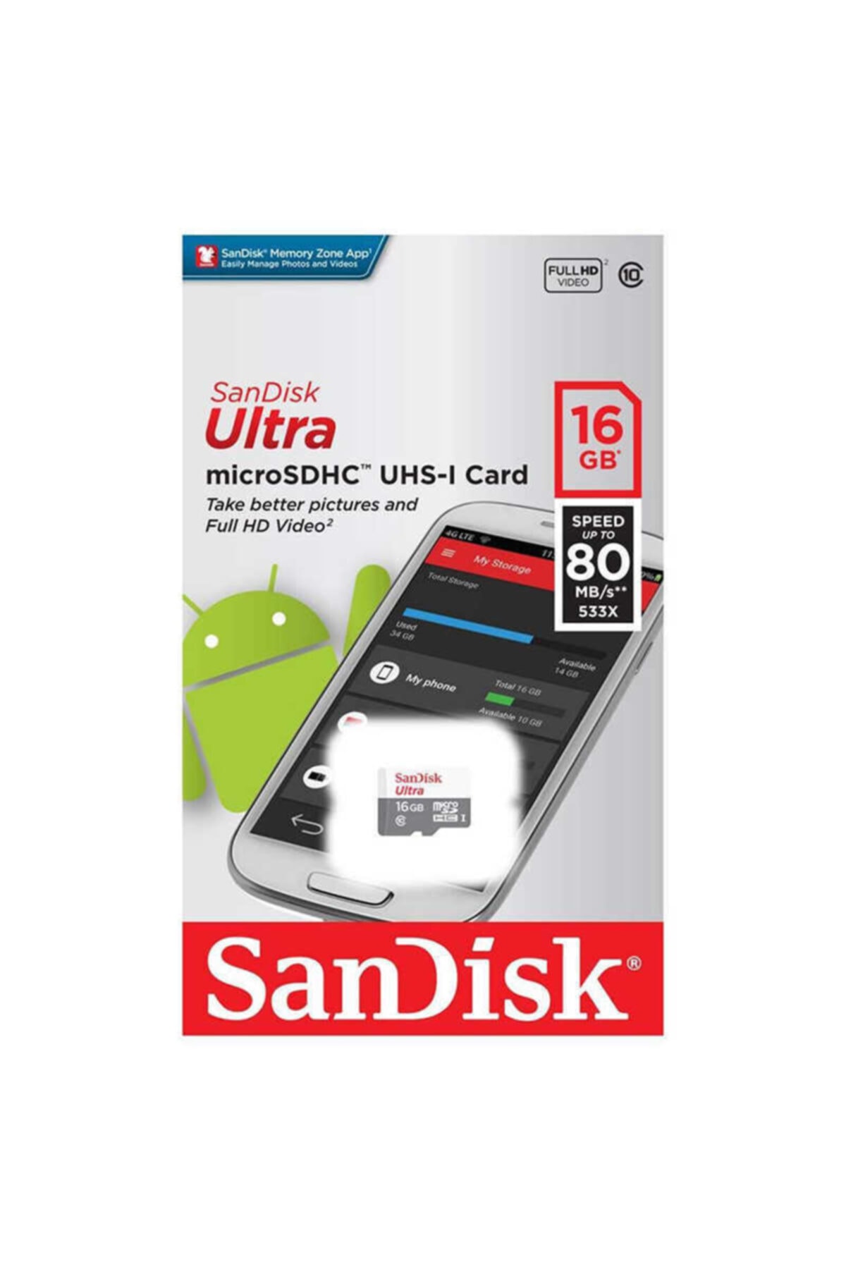 HTstore Sandisk Ultra 16 Gb 80 Mb/s Micro Sd Hafıza Kartı
