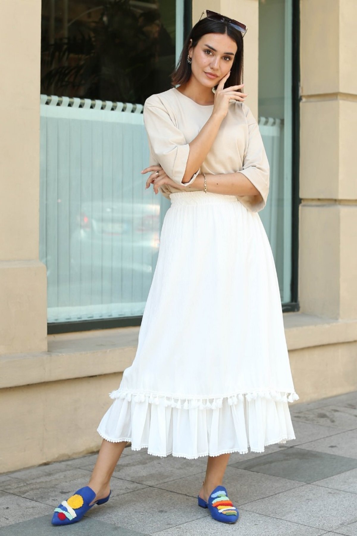 Gizce Kadın Beyaz Etek