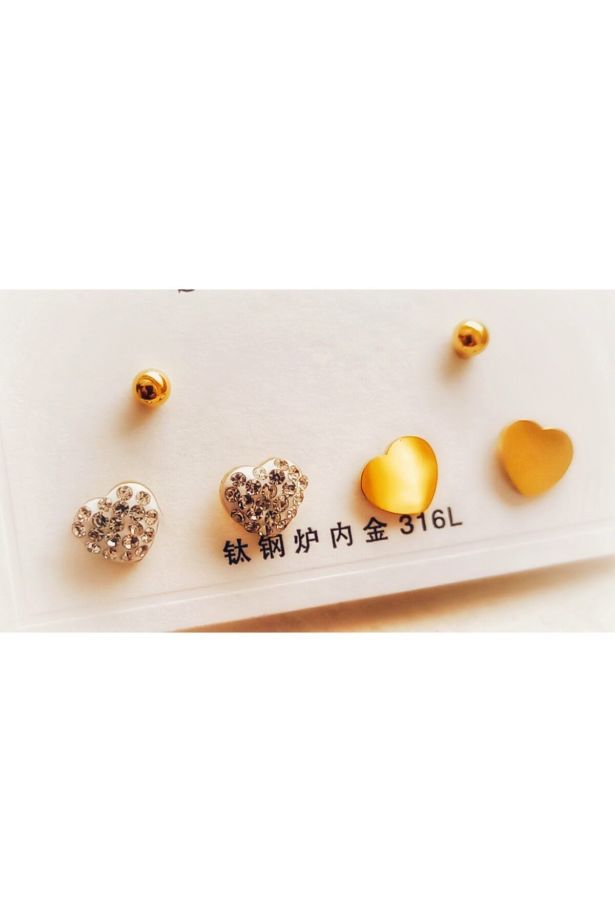 Stainless Games Celik Zirkon Tasli Kalp Coklu Set Kupe