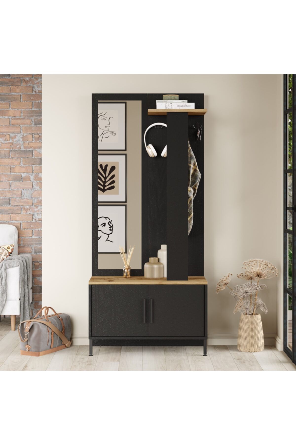 Robin Home Luna Vestiyer Portmanto Ayakkabıblık Çam- Siyah(ağaç Dokulu)