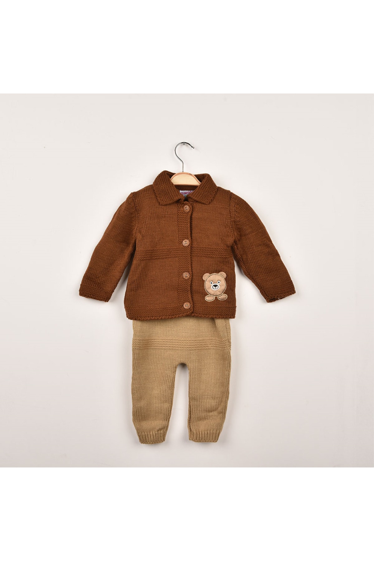 kılınçoğlu Bebek Gömlek Yaka Hırka Salopet Triko İkili Takım Kahverengi