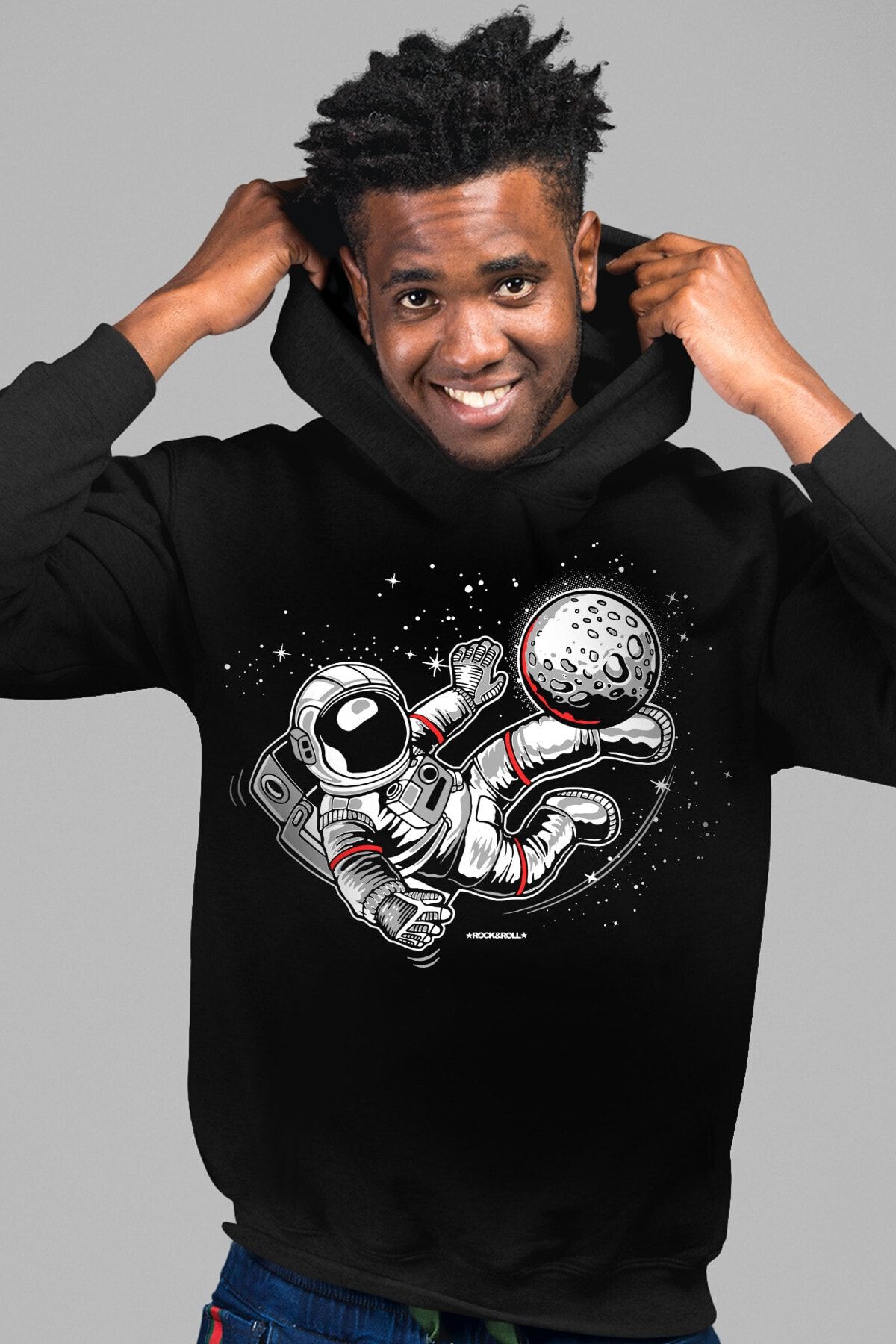 ROCK GURU Football Player Astronaut Black Hooded Men s Sweatshirt