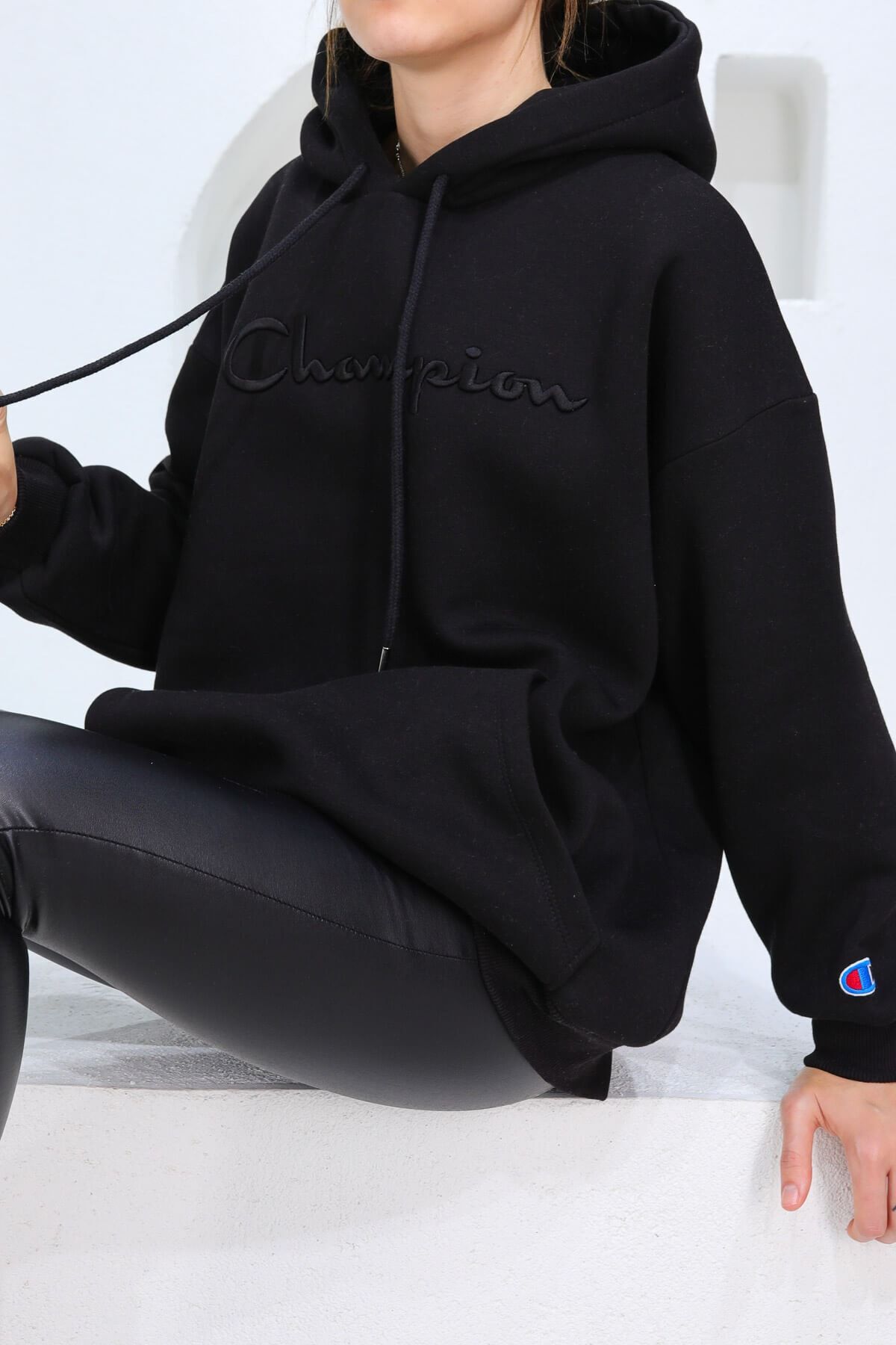 Black champion hoodie womens oversized discount