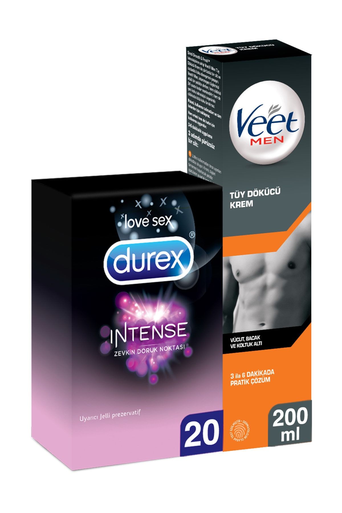 Durex Intense 20li Prezervatif  + Veet For Men Tüy Dökücü Krem 200 ml