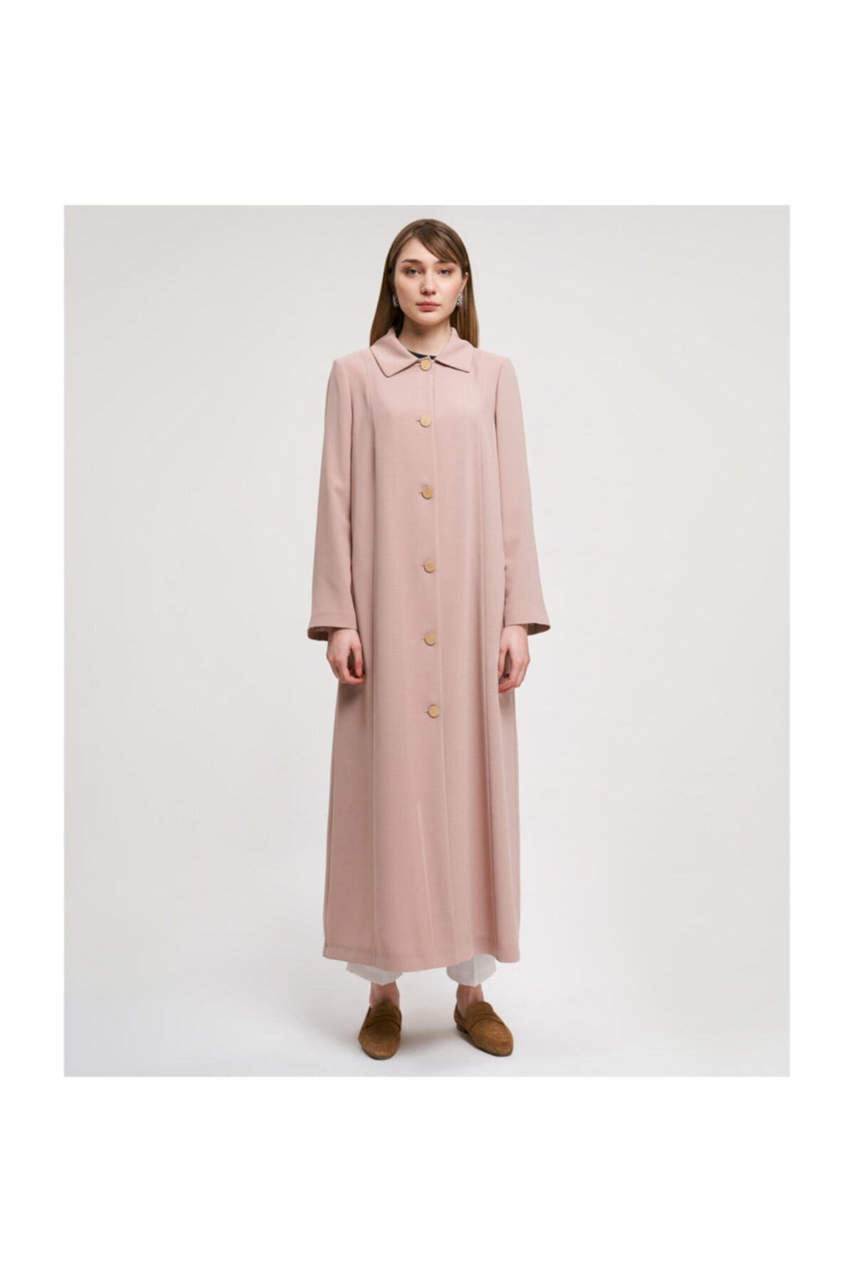 Aker Büyük Beden Düğmeli Pudra Pardesü V77030143