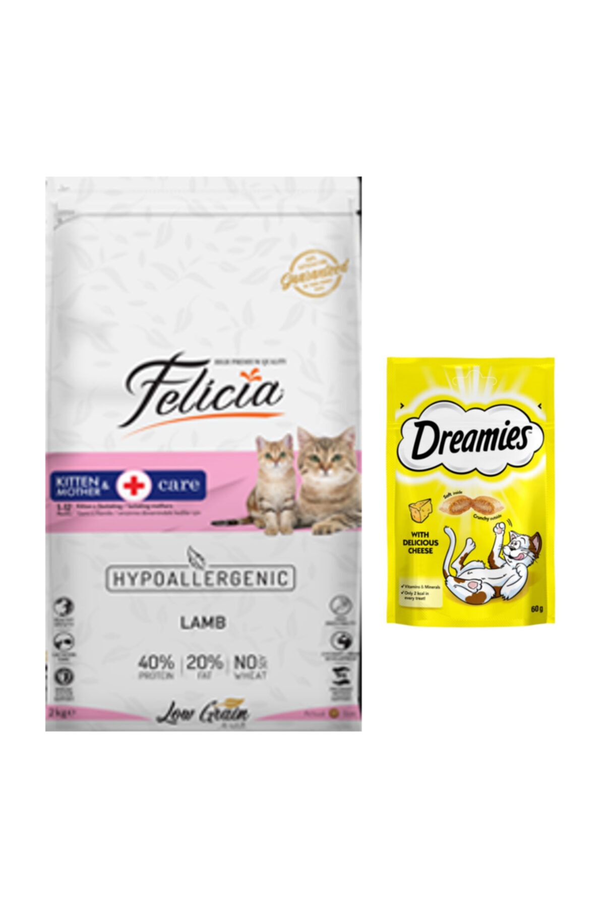 Felicia Kitten&mother Yavru&anne Hamile Kuzulu Kedi Maması 2 kg Dreamies Peynirli Kedi Ödül Maması 60gr
