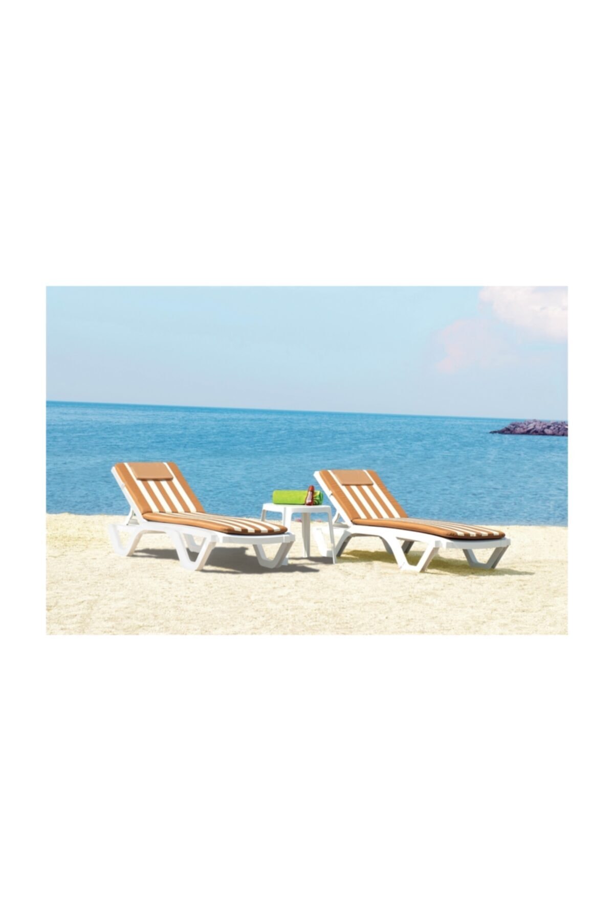Papatya Şezlong Minderi Teak Ekru Çizgili 55 Cm X 185 Cm Kare