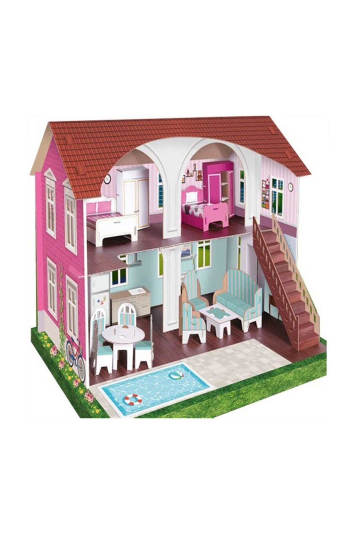 Arnas 3 Boyutlu Maket Mobilyalı 17 Parça Karton Oyun Evi