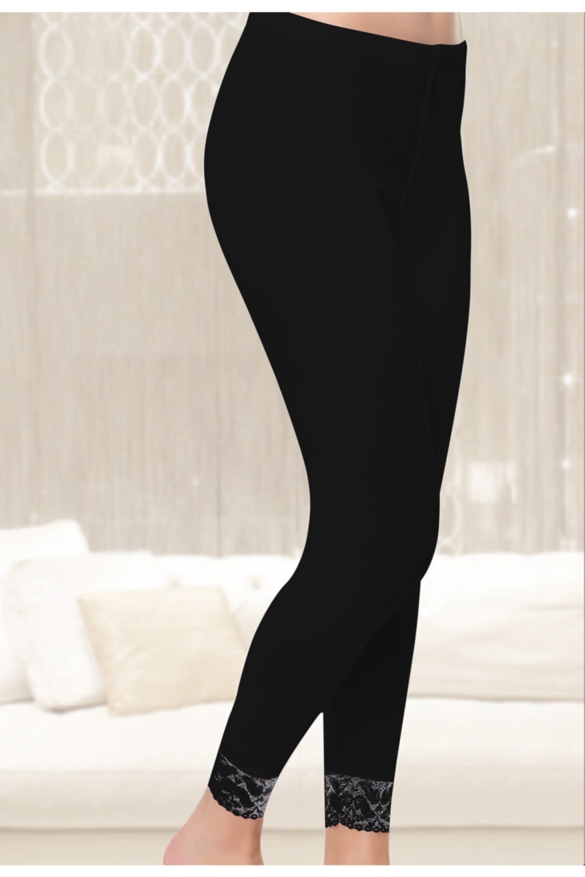 Tutku Kadın Uzun Dantelli Tayt 6'lı Paket Siyah