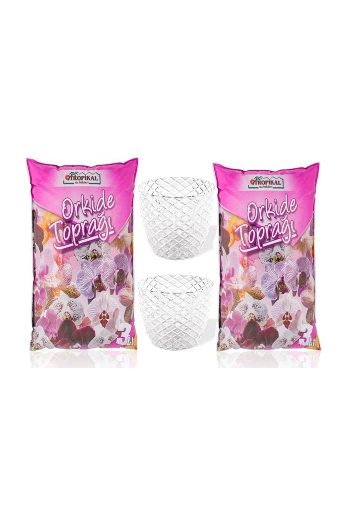 SERİNOVA Orkide Toprağı 6 lt Ve 2 Adet Saksı 1,5 lt - Orkide Saksısı Şeffaf - Besili Orkide Toprağı