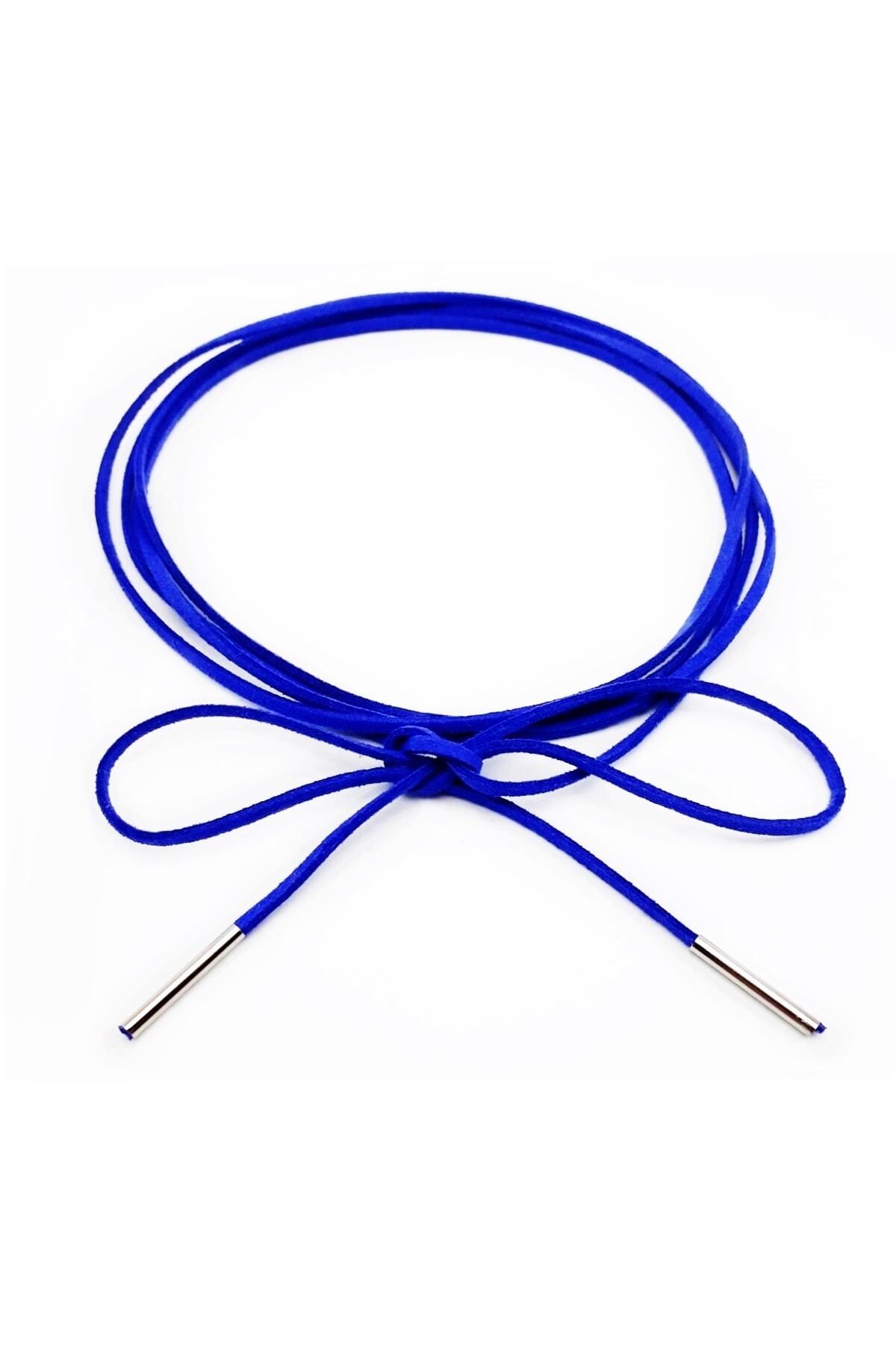 Bijustore Lacivert Renk Süet Bağcıklı Choker Tasma Kadın Kolye