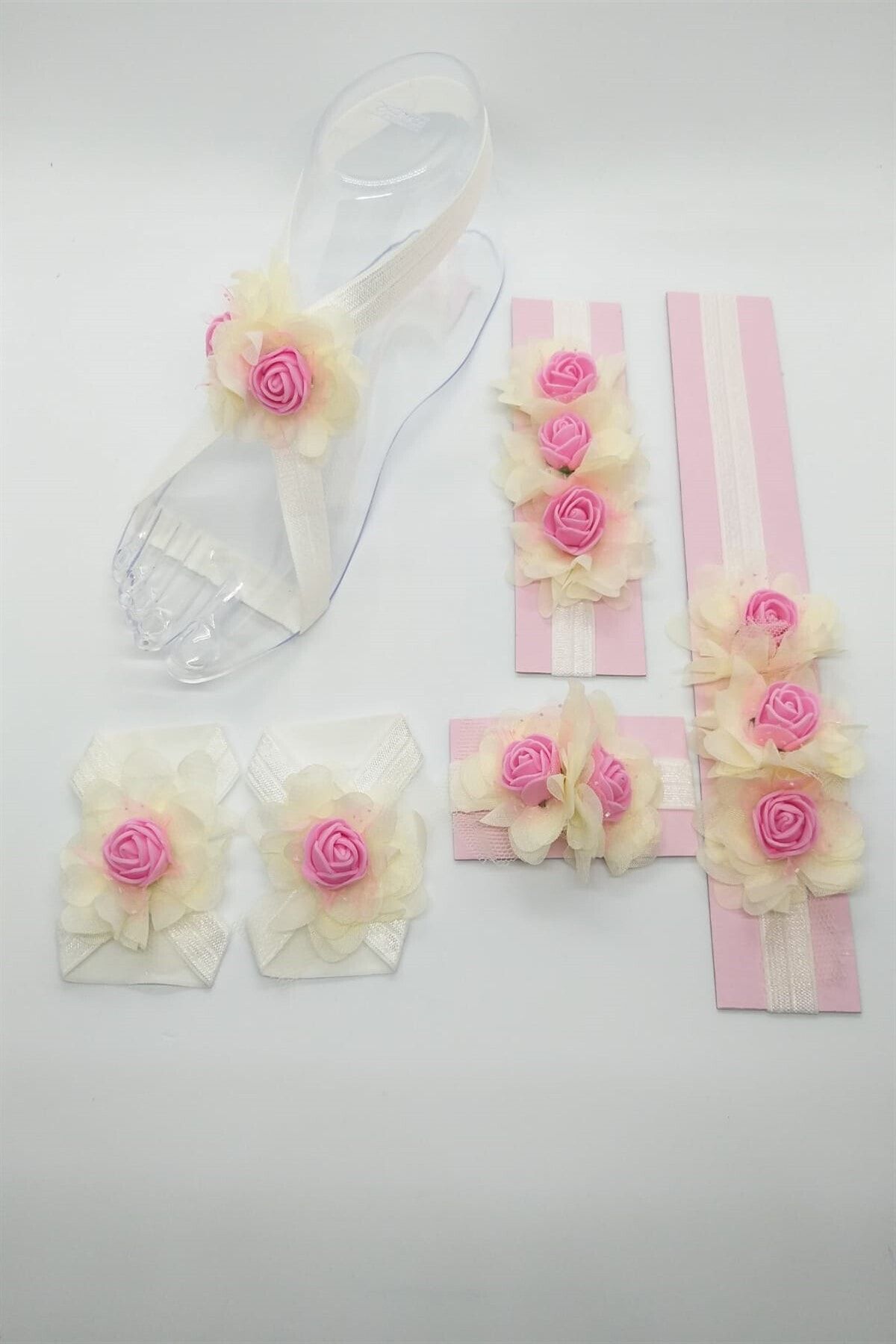 Melkady Aksesuar 032- Anne Bebek Sandalet Set, Lohusa Bilekliği, Saç Bandı Ve Sandalet Seti