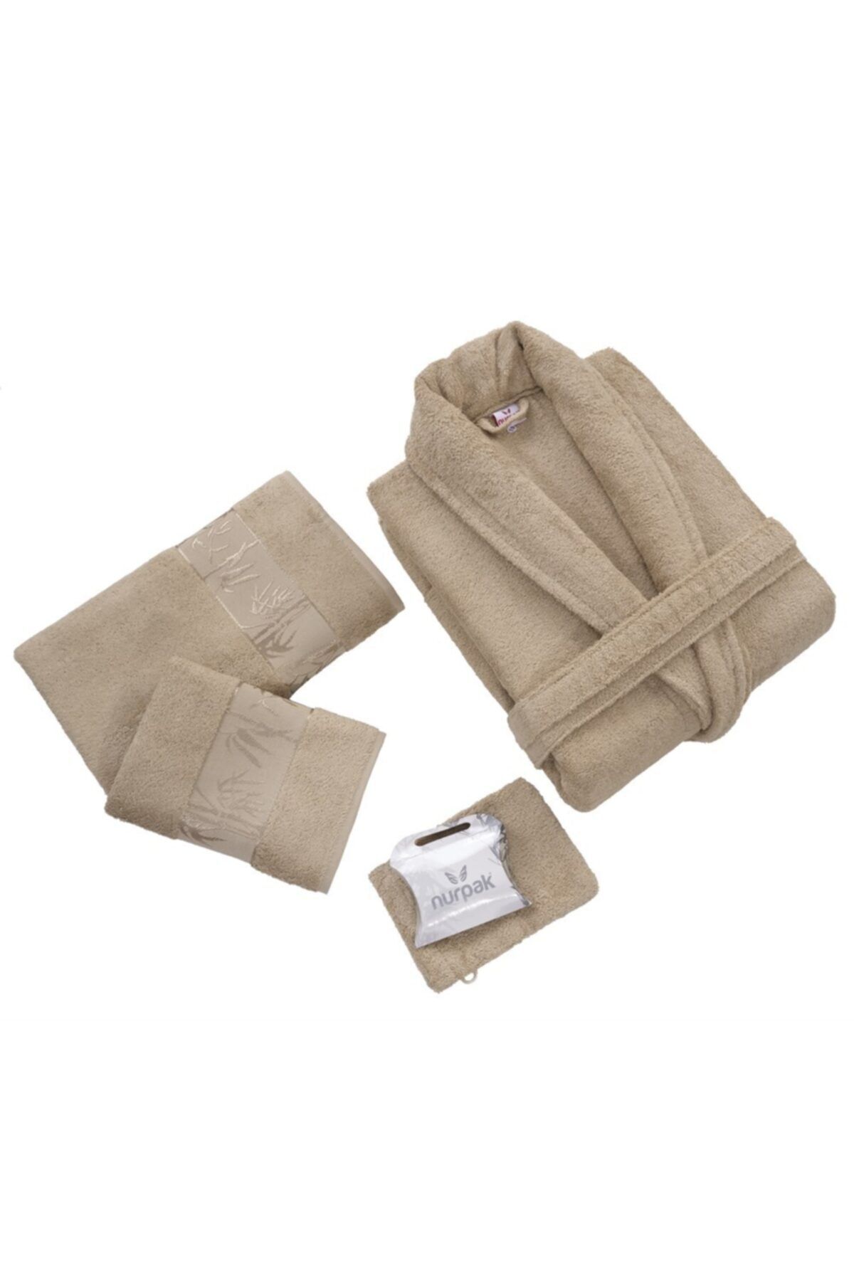 Nurpak Bamboo Tek Kişilik Bornoz Set 5 Parça Kahve
