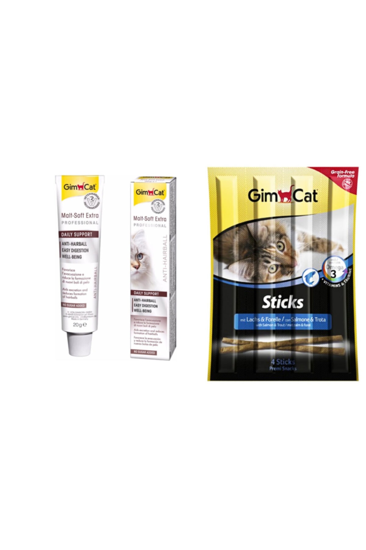 Gimcat Anti-hairball Malt 20 Gr Paste Kedi Macunu + Sticks Somonlu Ve Alabalıklı Kedi Ödülü 1 Paket 20gr