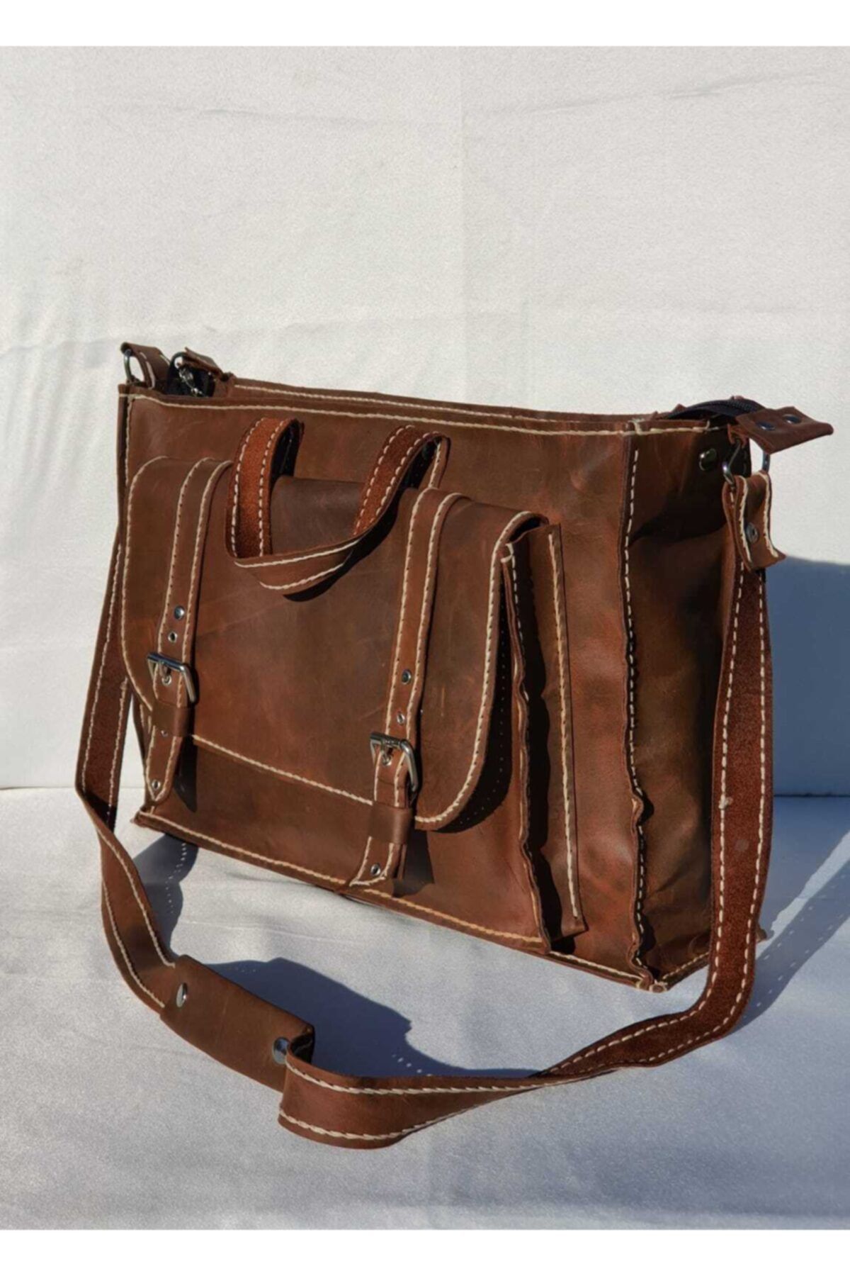 semiramis El Yapımı Crazy Deri Vintage Laptop Evrak Çantası