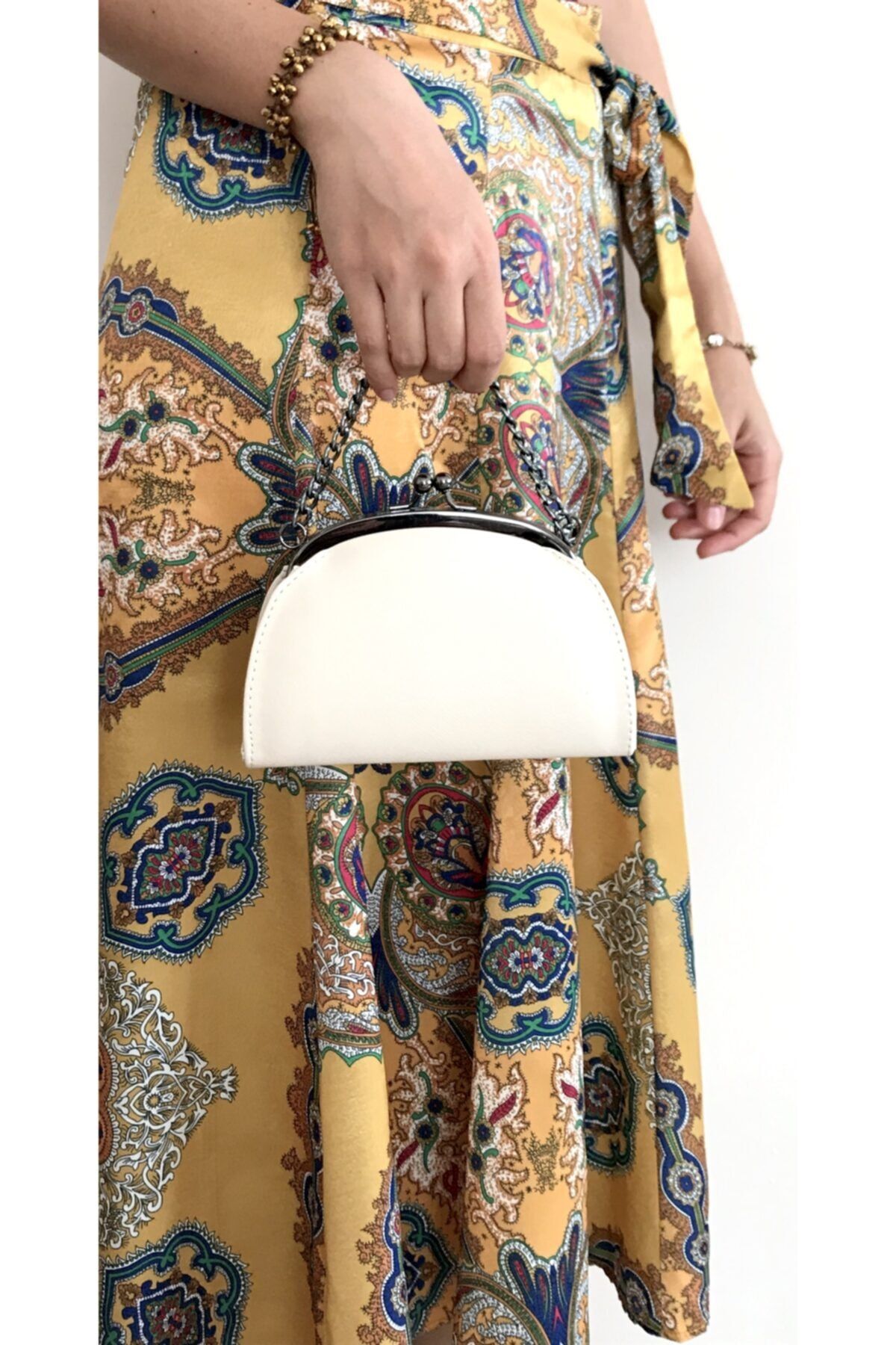 Abiye Butik Çanta Krem Rengi Mini Model Abiye Çanta