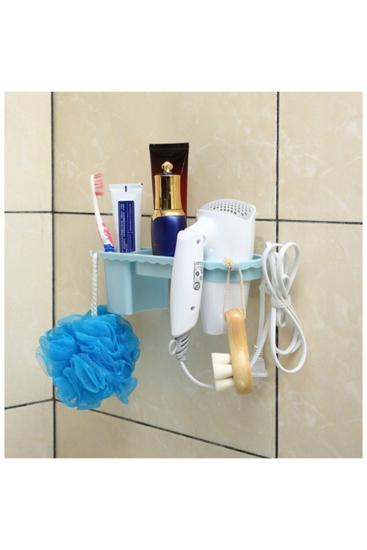 CMT Banyo Duş Organizeri Fön Makinası Lif Askısı Duvar Standı