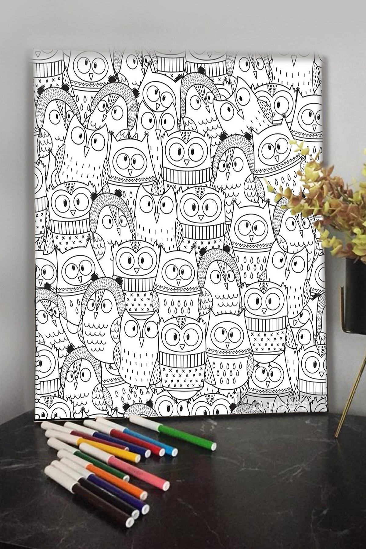 KanvasSepeti Baykuş 3 40x30cm Çocuklar Için Özel Boyanabilir Tablo Tuval Mandala Kalem Hediyesi Yoktur.