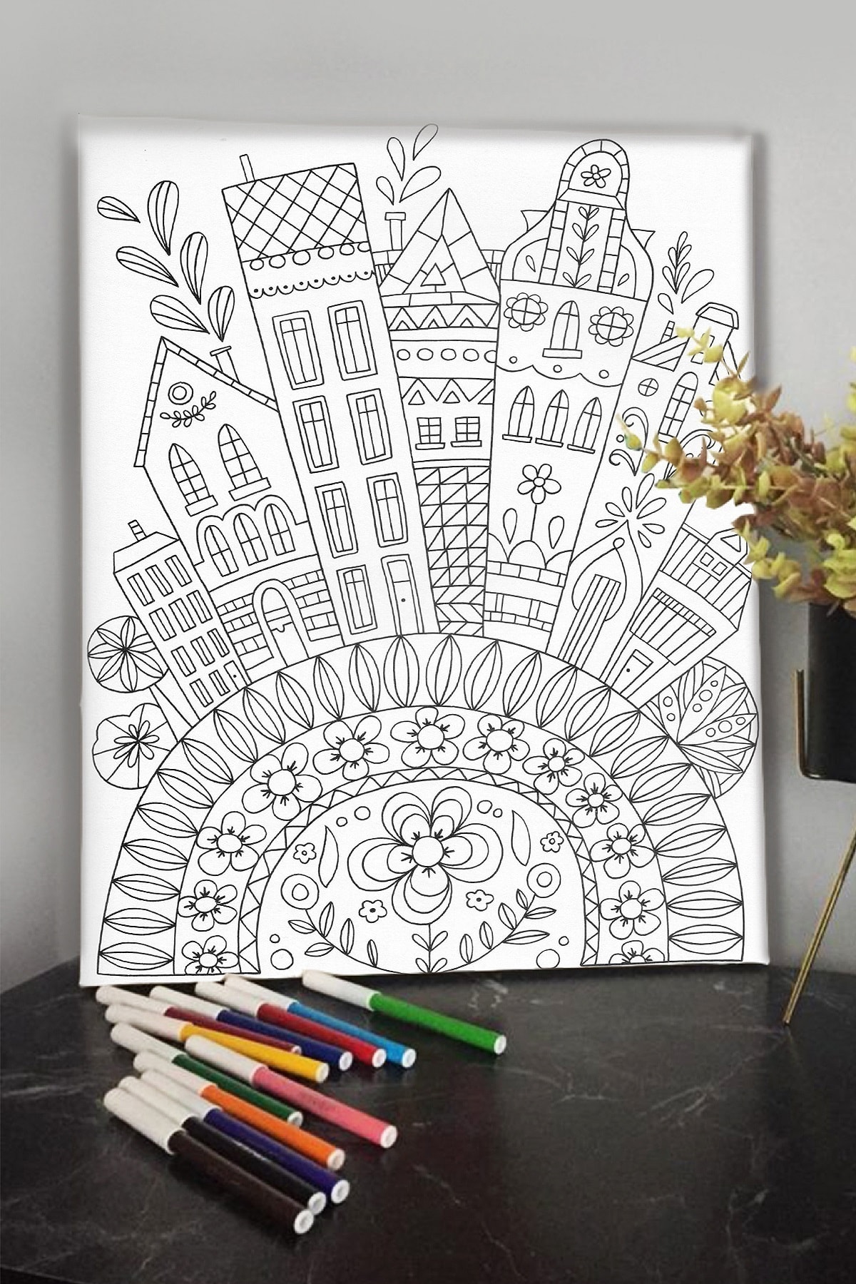 KanvasSepeti Evler 40x30cm Çocuklar Için Özel Boyanabilir Tablo Tuval Mandala Kalem Hediyesi Yoktur.