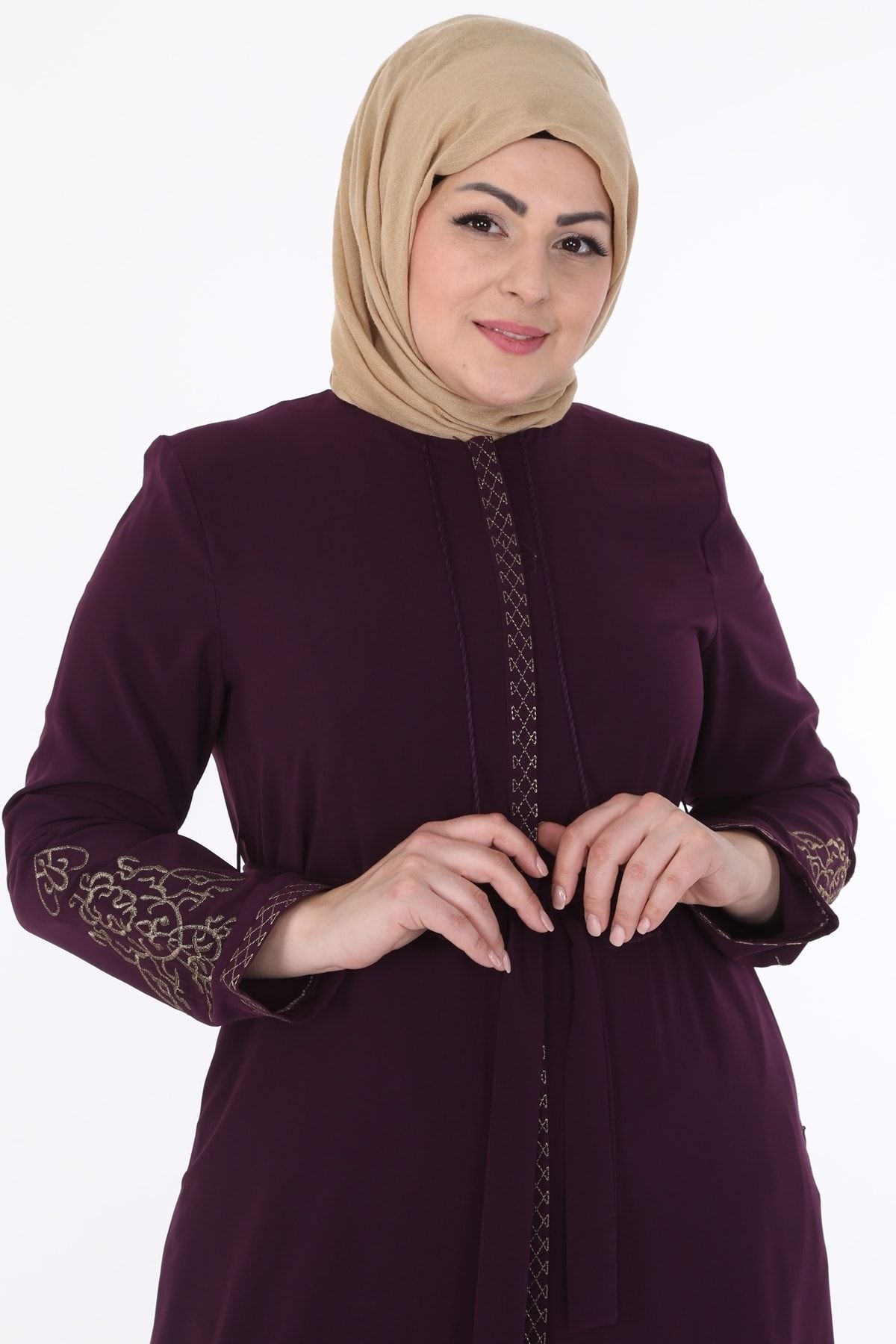 Jamila Gizli Fermuarlı Ferace-mürdüm