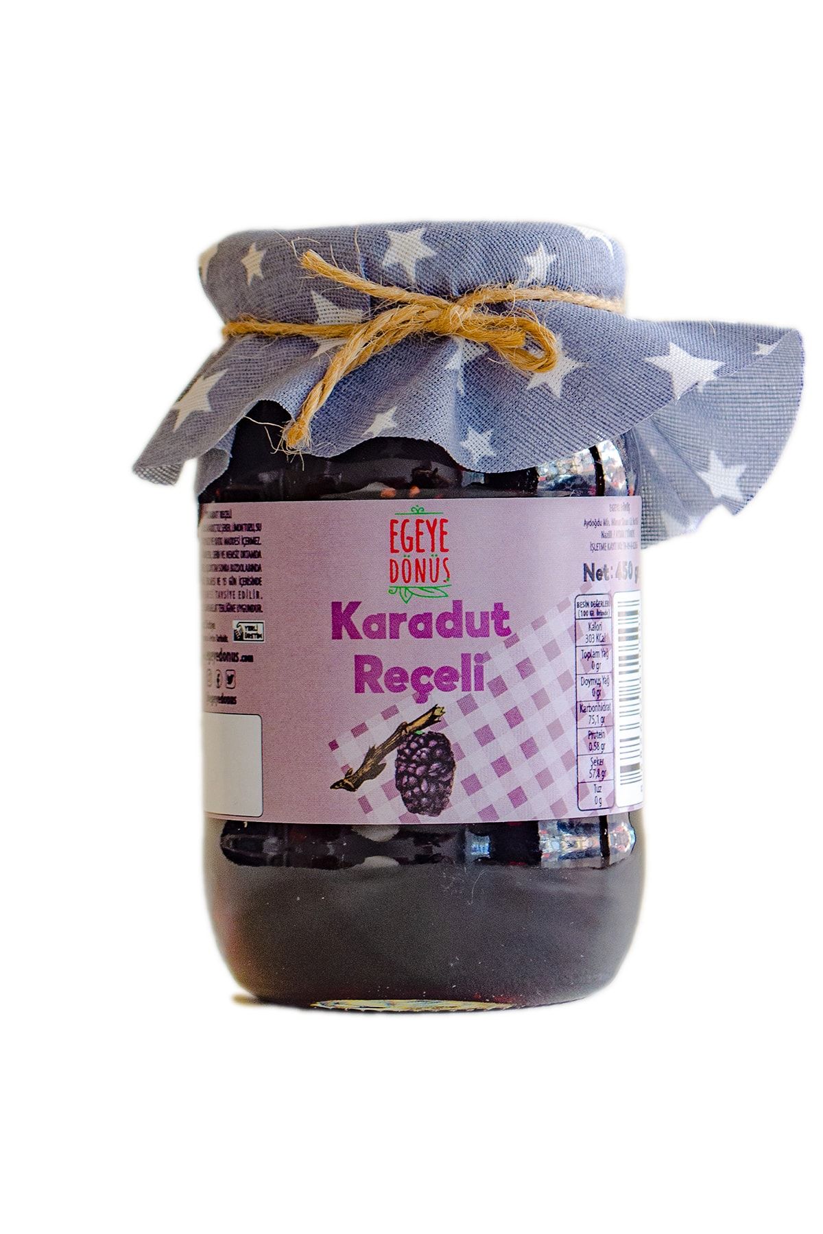 EGEYE DÖNÜŞ Evyapımı Geleneksel Karadut Reçeli Cam Kavanoz - 450 Gr. (%65-%70 MEYVE ORANI)