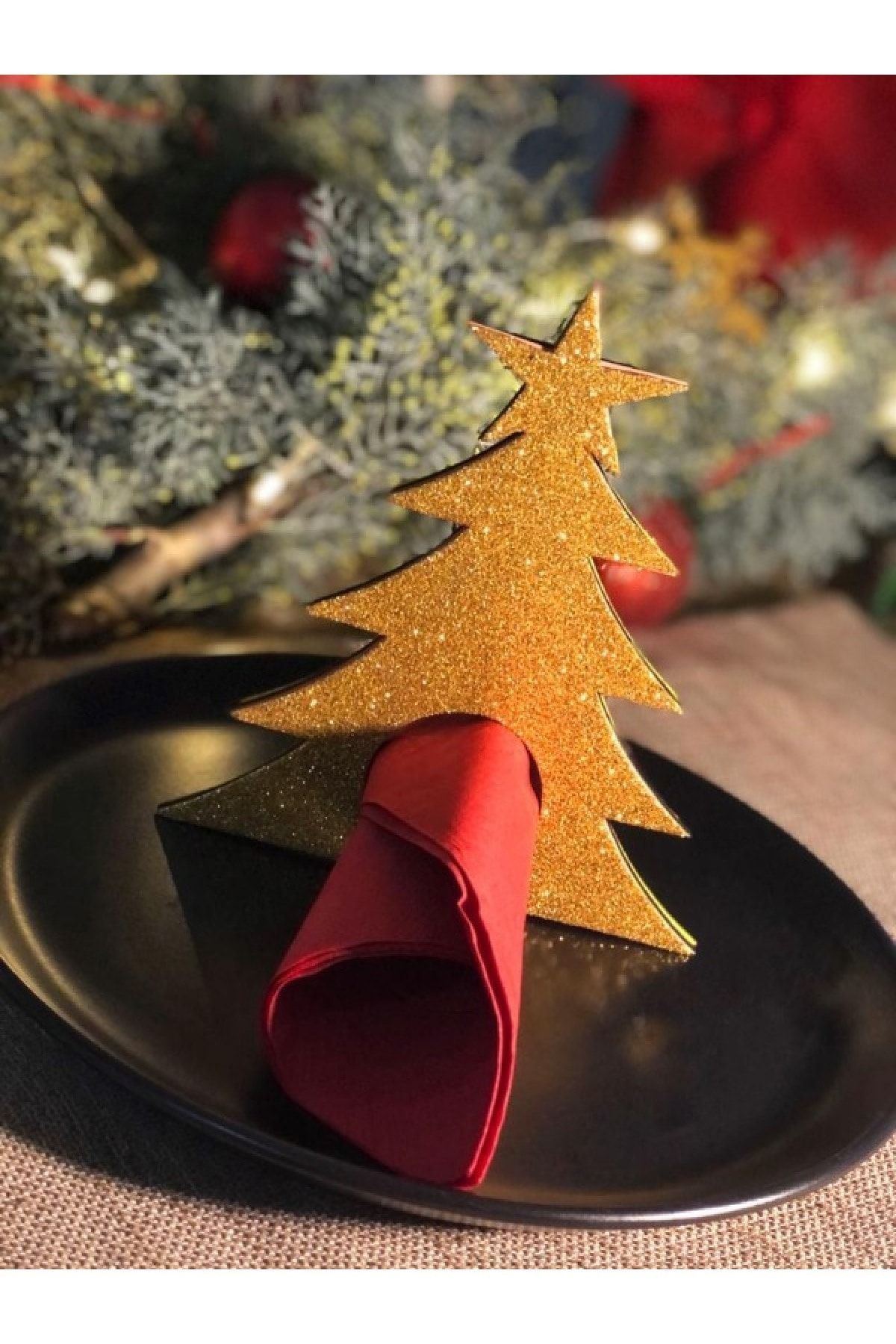 Glossy Box Flowers 4'lü Yılbaşı Çam Ağacı Peçete Yüzüğü