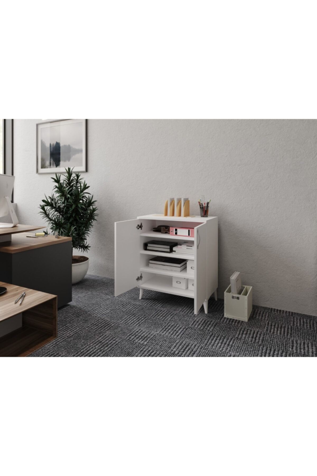 Baby Darling %100 Mdf Minus 4 Bölmeli Ofis Dolabı Beyaz