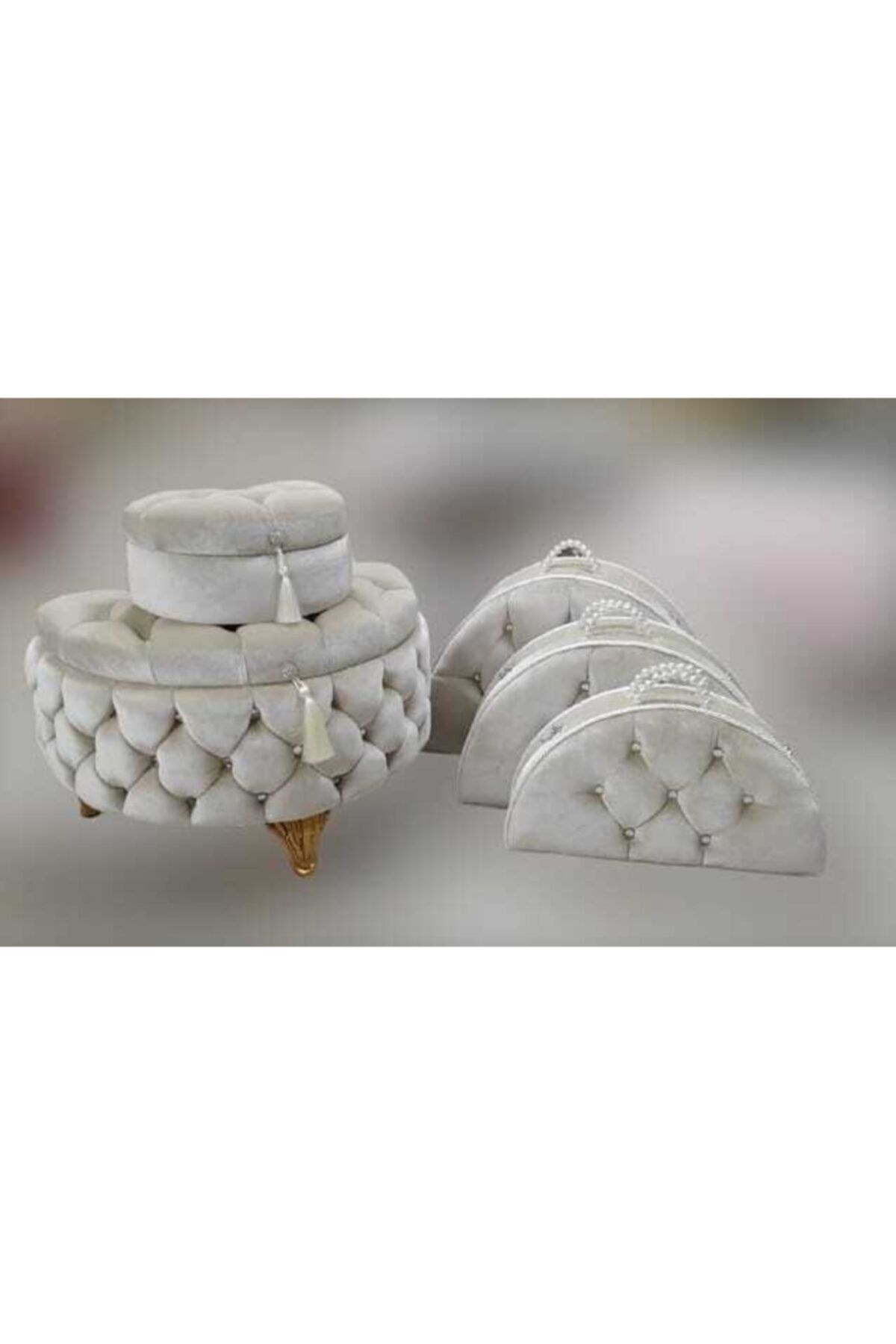 Çt Çeyizci Tekstil Ekru Oval Nişan Valiz Seti  5 Parça
