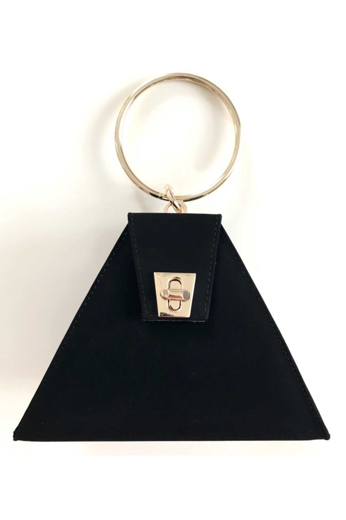 Abiye Butik Çanta Triangle New Siyah Süet Abiye Çanta