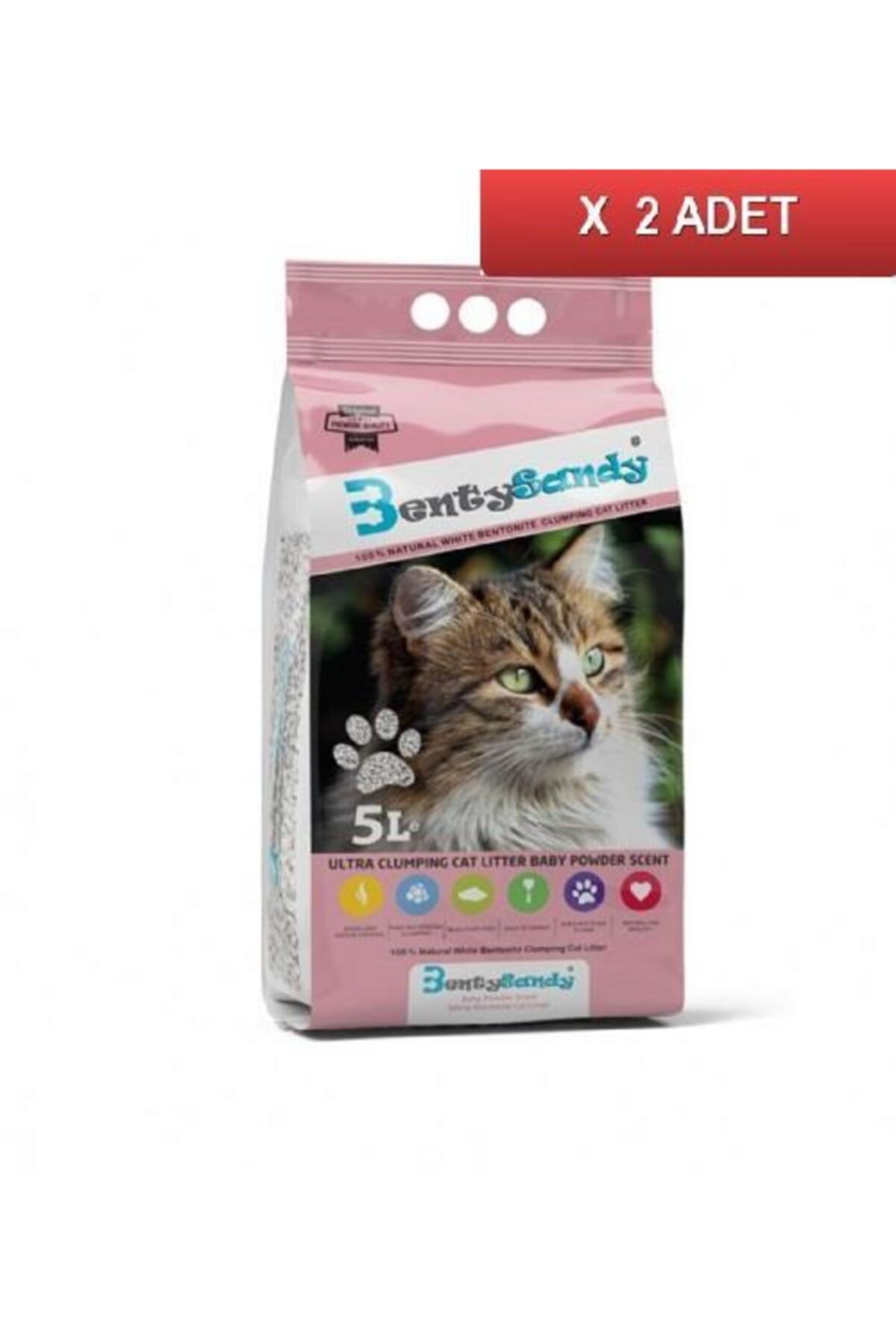 BentySandy Bebek Pudrası Kokulu Ince Bentonit Kedi Kumu 5 Lt (2 Adet)
