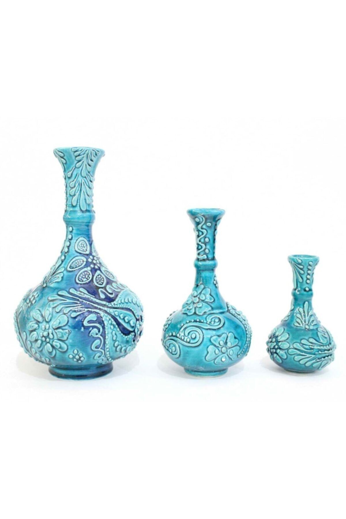 İlbay Çini Takı Ilbay Turkuaz Gözyaşı Çini Vazo Seti 20 Cm,15 Cm, 10 Cm