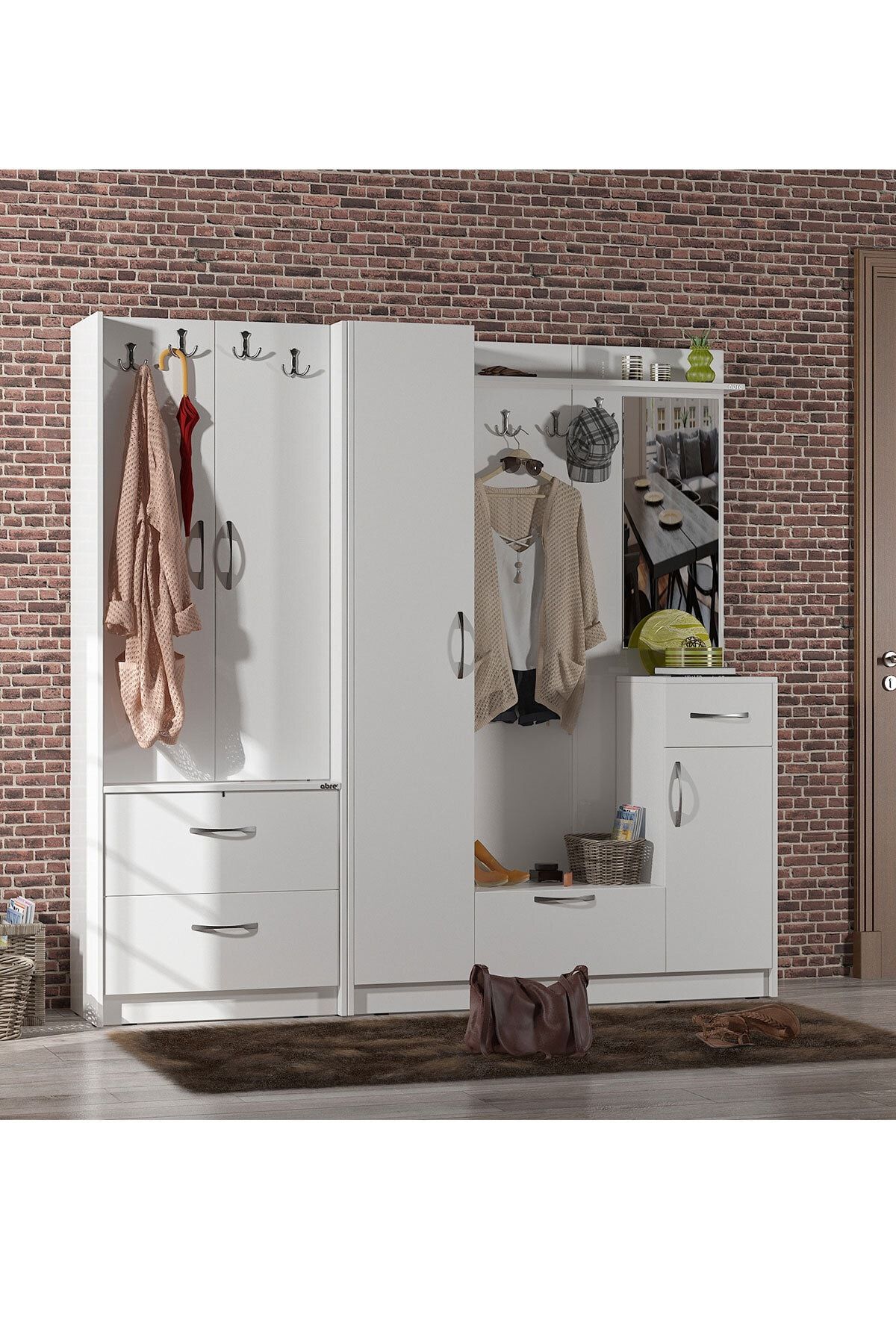 Abre Beyaz Vestiyer Portmanto Ayakkabılık Vm-348345
