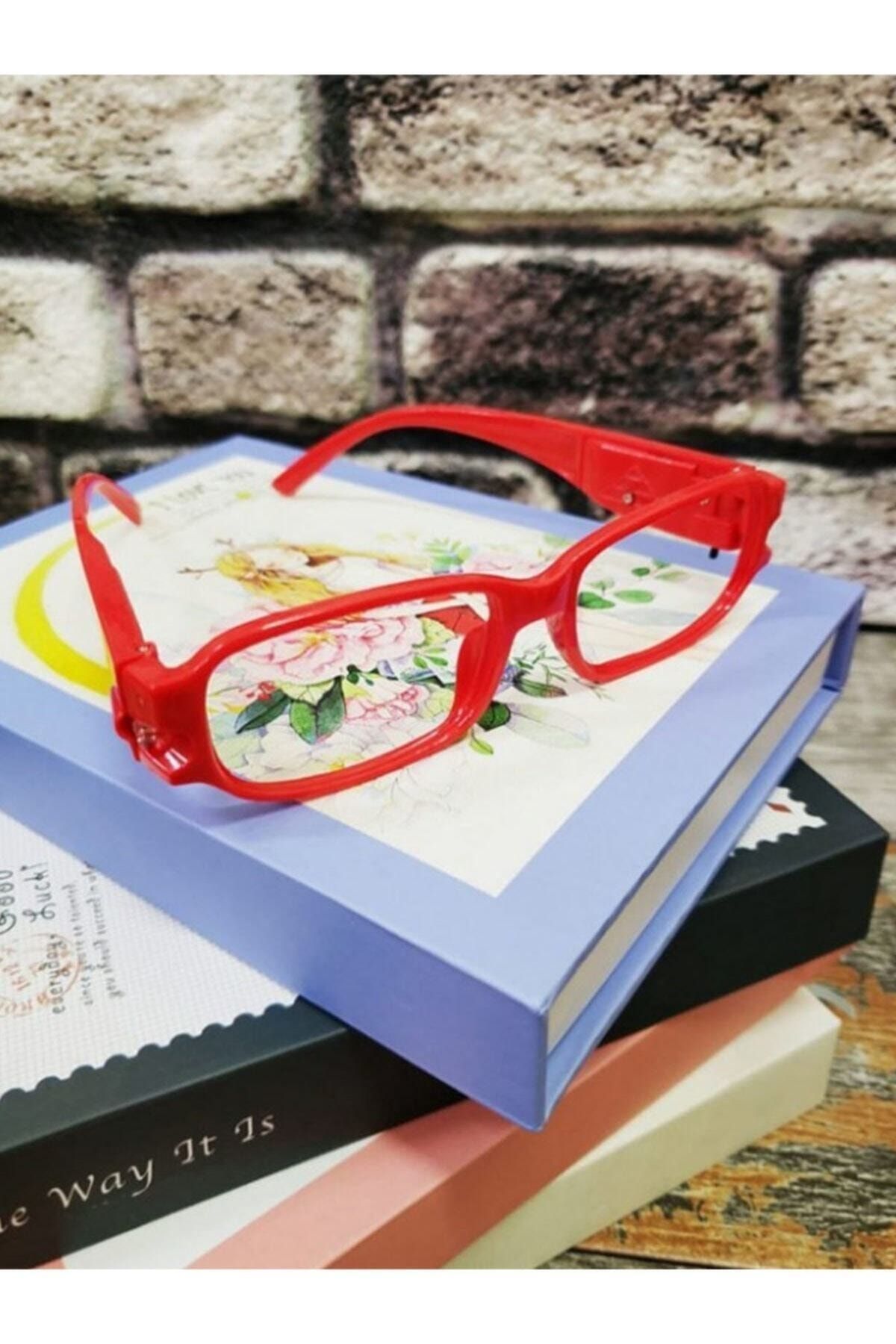 Hediye Fan Kırmızı Led Işıklı Kitap Okuma Gözlüğü Camsız