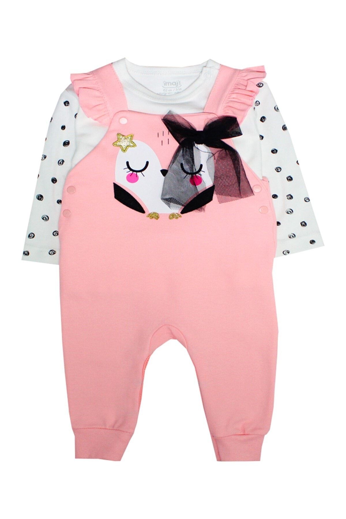 İMAJ BABY Kız Bebek Pembe Star Owl Badili 2'li Salopet