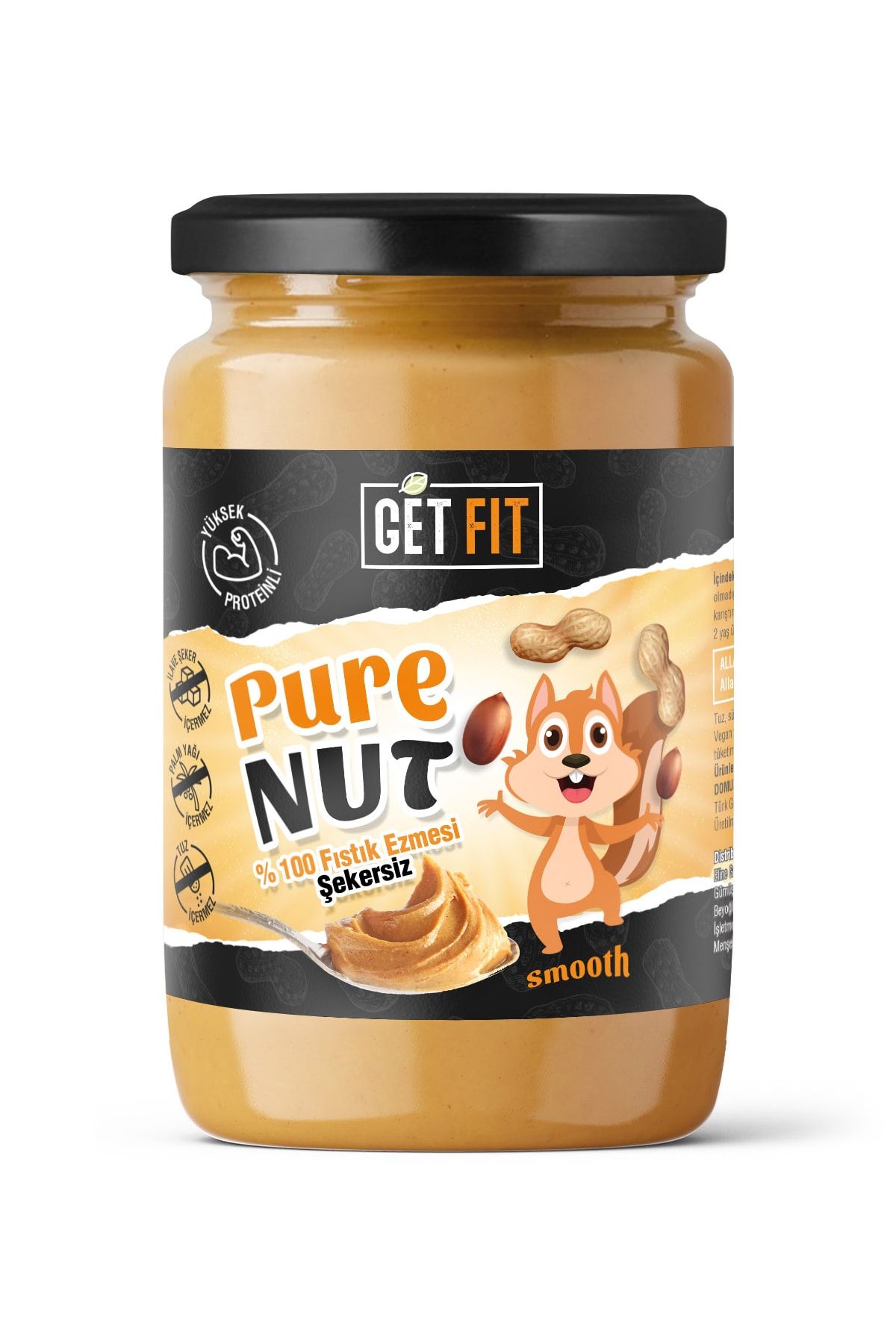 GetFit Purenut Yüksek Proteinli Doğal %100 Fıstık Ezmesi Şekersiz 600 Gr - Sağlıklı Cam Kavanozda