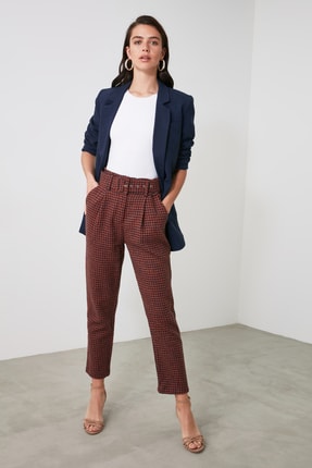 TRENDYOLMİLLA Kiremit Yüksek Bel Kemerli Pantolon TWOAW21PL0666
