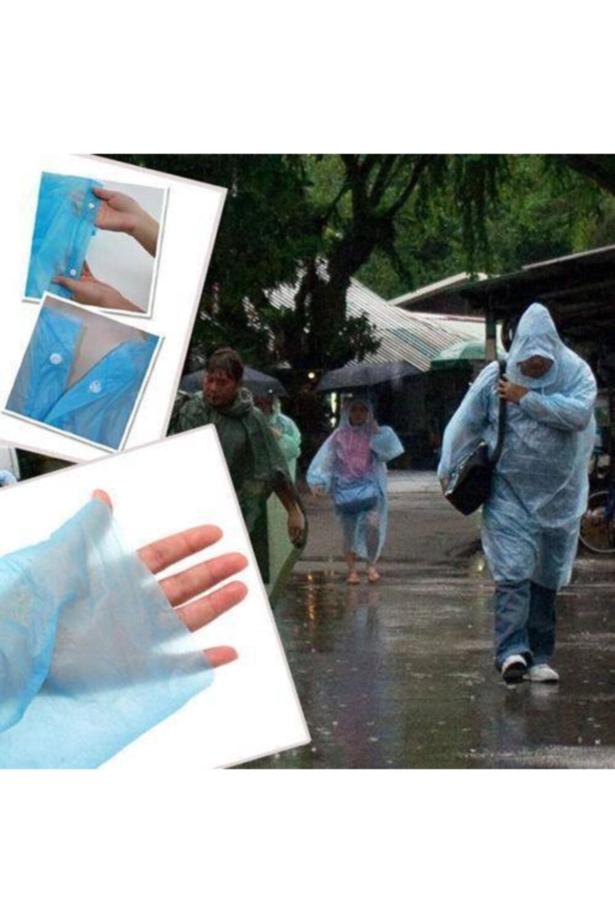 FırsatYeri Kapşonlu Çıtçıtlı Yağmurluk Tek Kullanımlık Naylon Yağmurluk 5 Ad