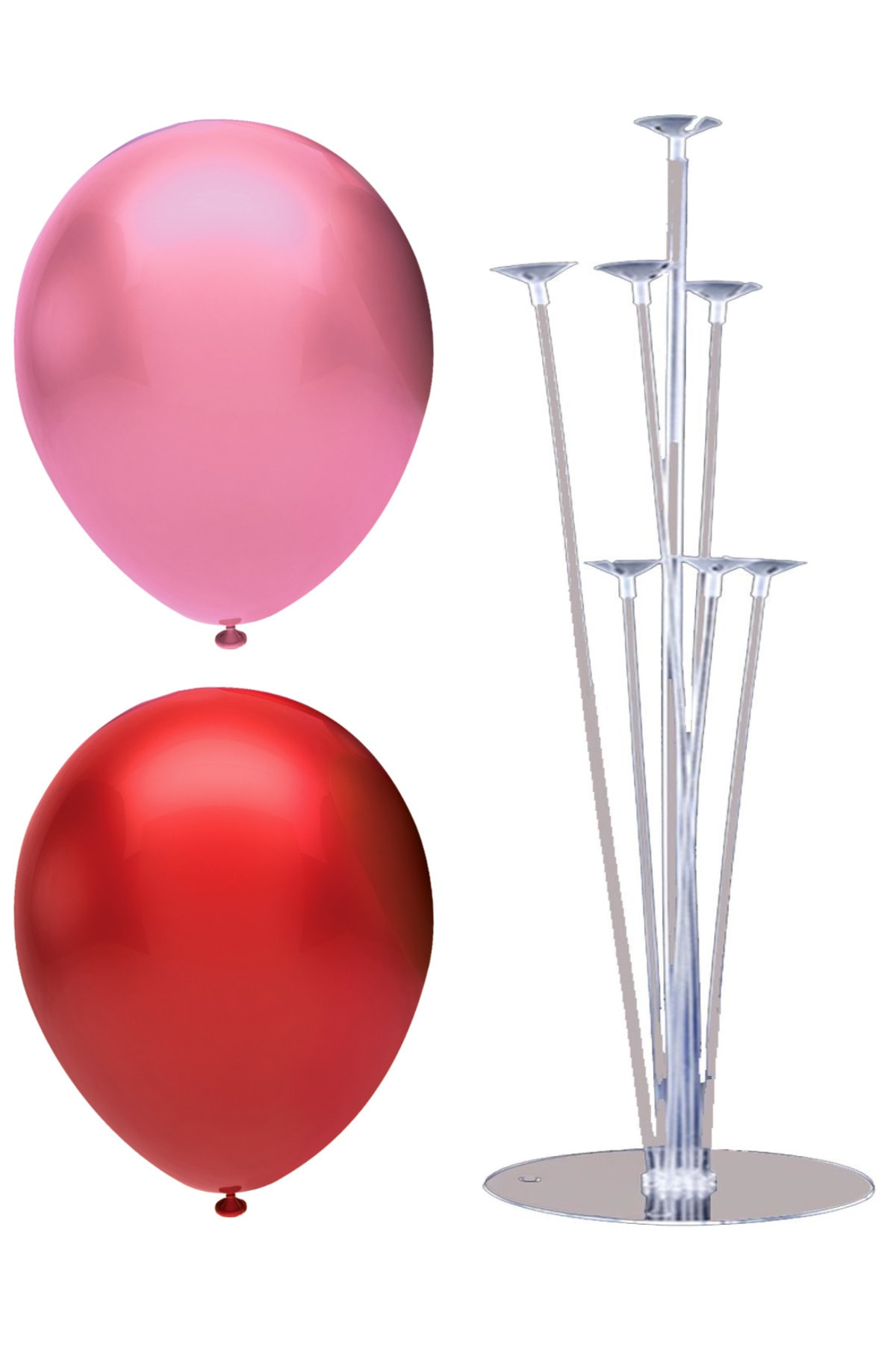 INFINITY 100’lü Metalik Balon Ve 7 Çubuklu Balon Standı Seti, 2 Renk X 50, Pembe, Kırmızı