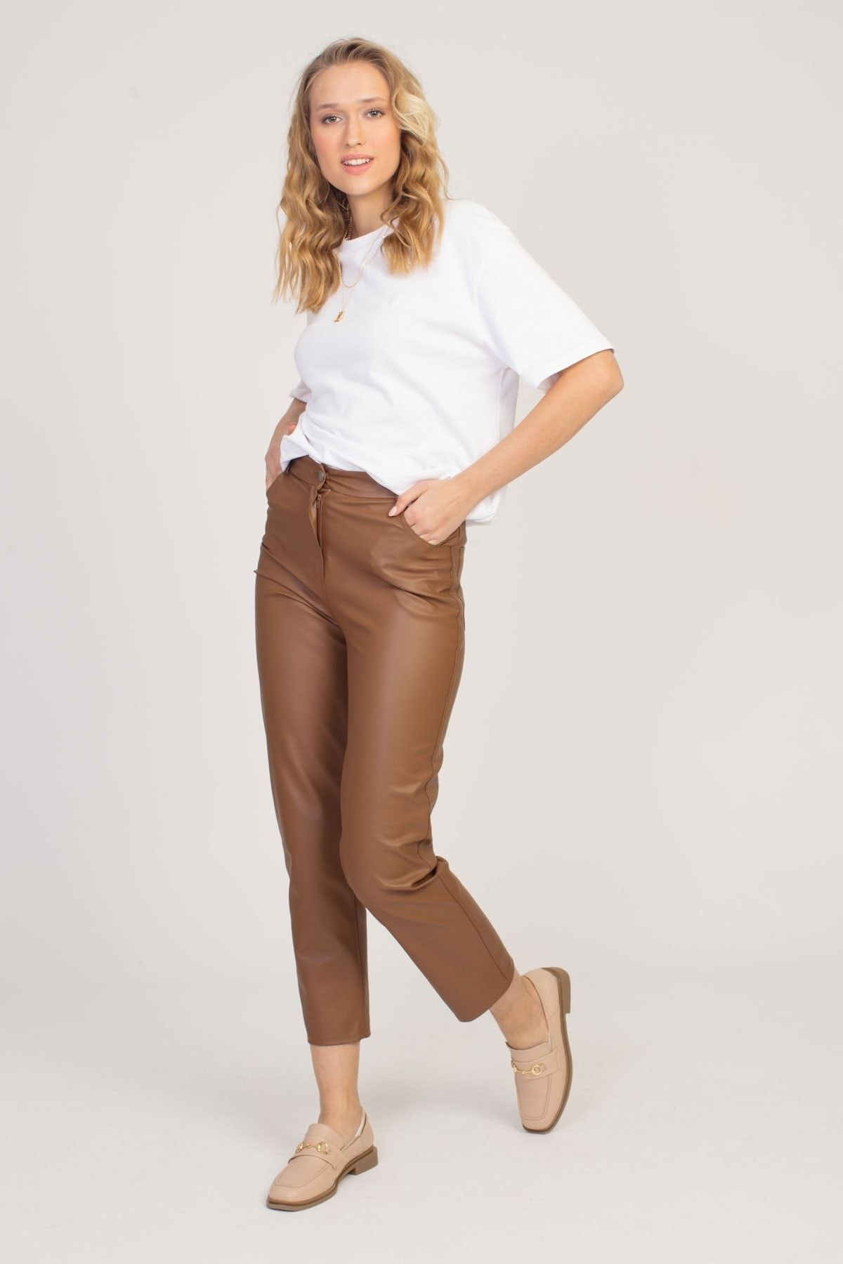 SİNDAL Basic Deri Pantolon 4-2270 - Taba