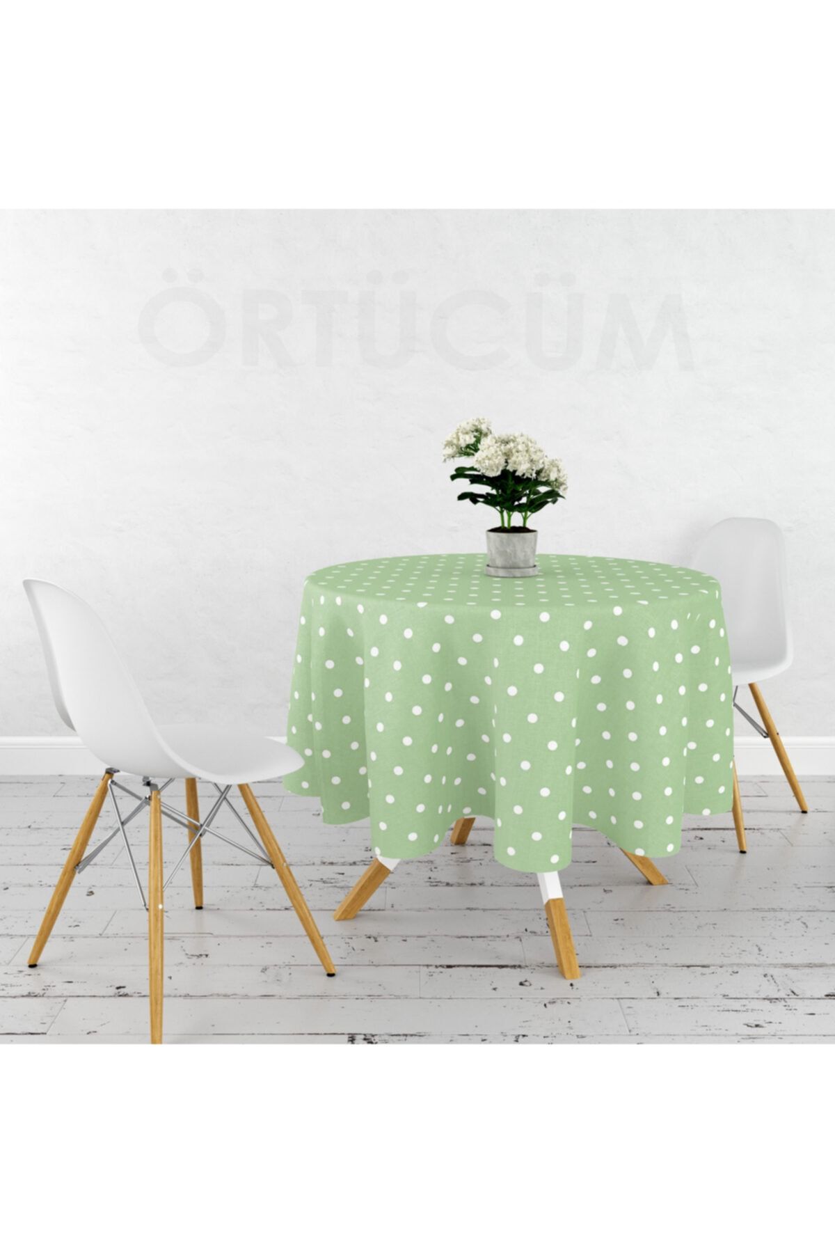 rt c m Round Green White Polka Dot Erasable PVC Oilcloth Kitchen
