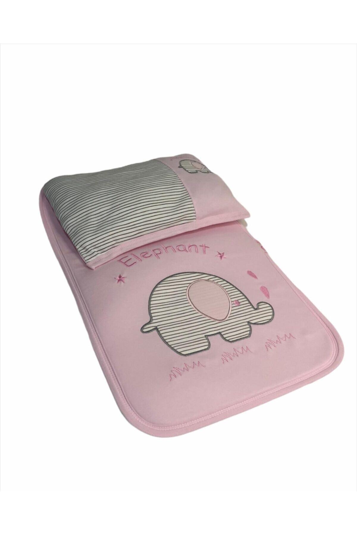 Akyüz Bebe Pembe Çizgili Filli Alt Açma Minderi Ve Yastığı